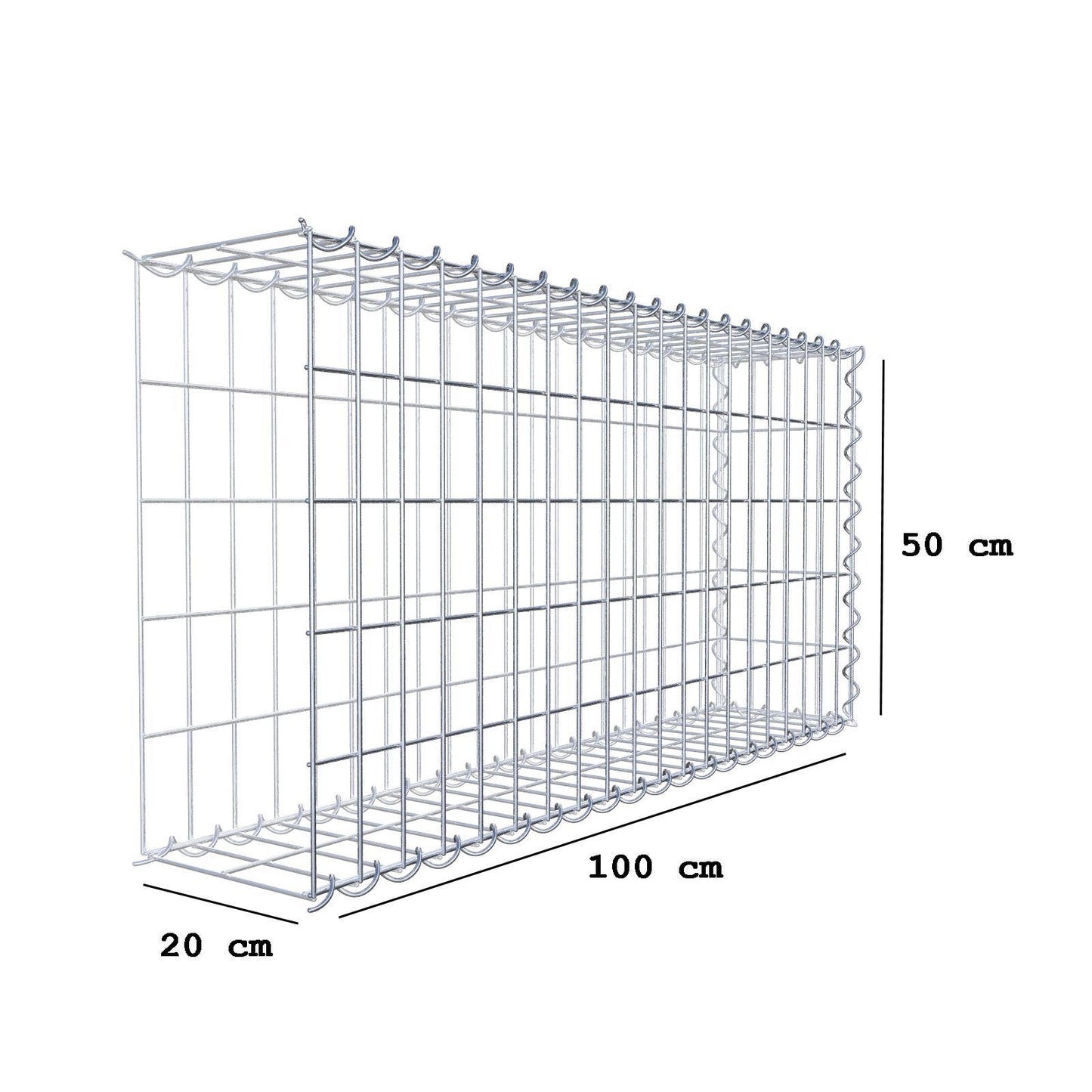 Opvokset gabion type 2 100 cm x 50 cm x 20 cm (L x H x D), maskestørrelse 5 cm x 10 cm, spiral