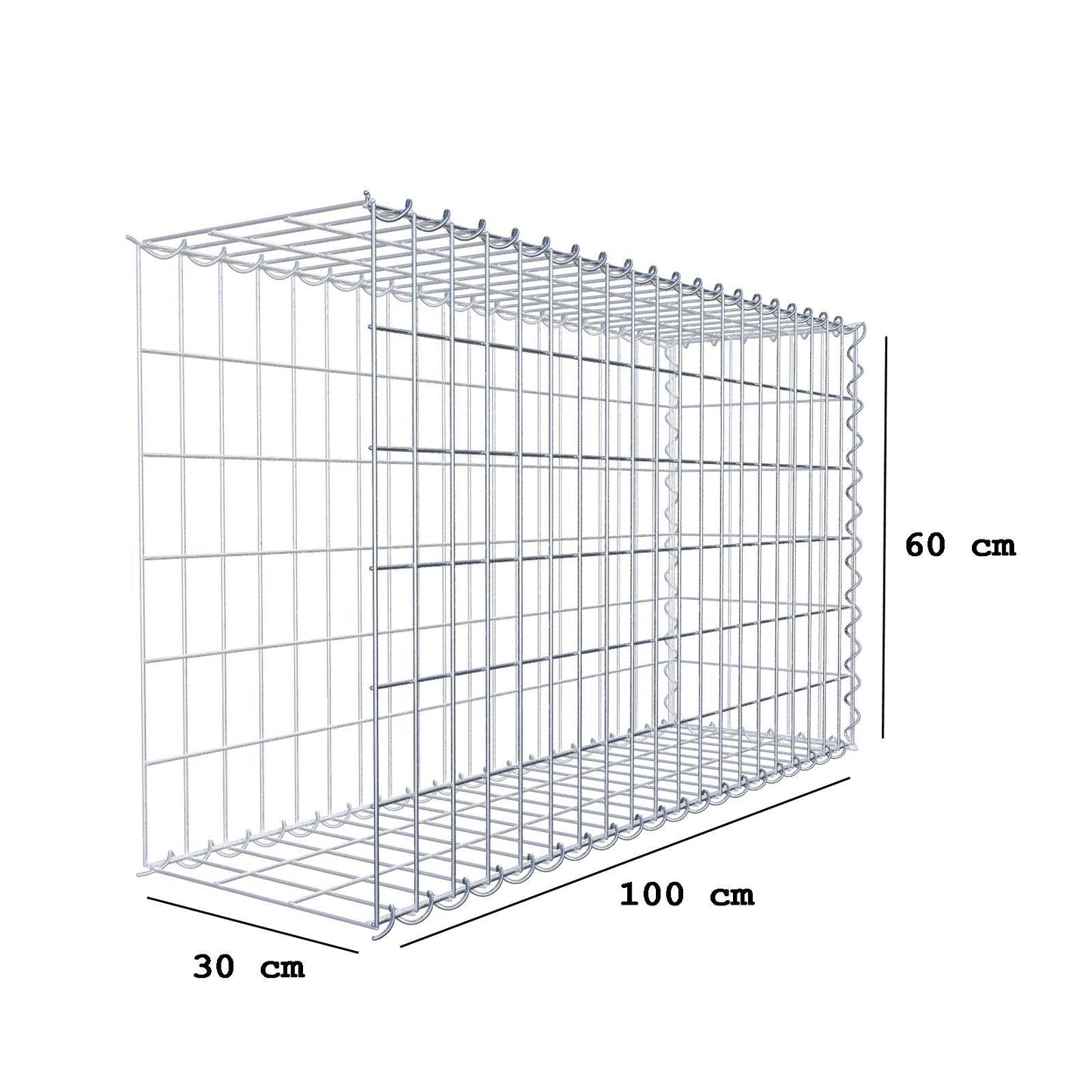 Gabião tipo 2 100 cm x 60 cm x 30 cm (C x A x P), malhagem 5 cm x 10 cm, espiral