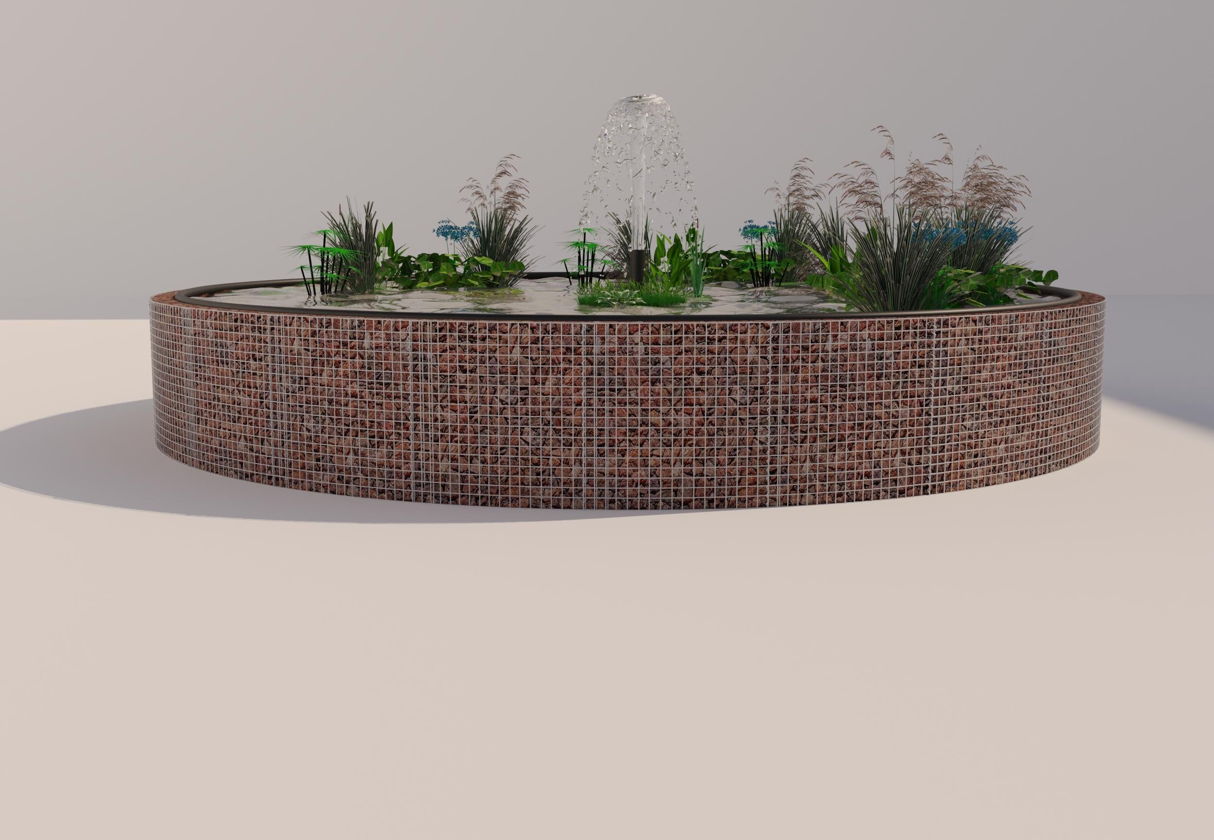 Gabion bassin surélevé rond, diamètre extérieur 292 cm, hauteur 80 cm, mailles 5 x 5 cm, épaisseur de paroi 15 cm