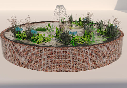 Gabion bassin surélevé rond, diamètre extérieur 292 cm, hauteur 80 cm, mailles 5 x 5 cm, épaisseur de paroi 15 cm