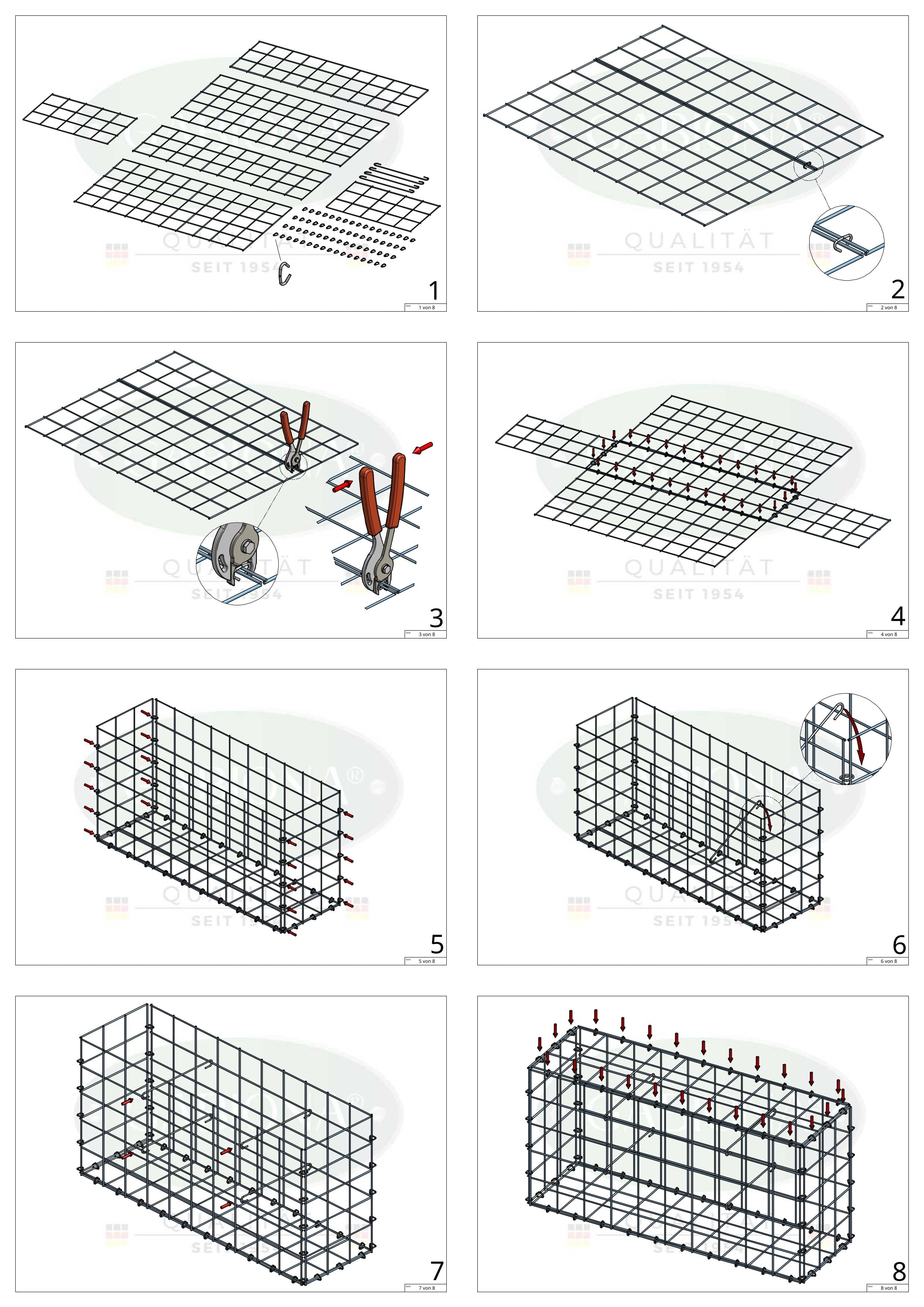 Gabione 100 cm x 90 cm x 50 cm (L x H x T), Maschenweite 10 cm x 10 cm, C-Ring