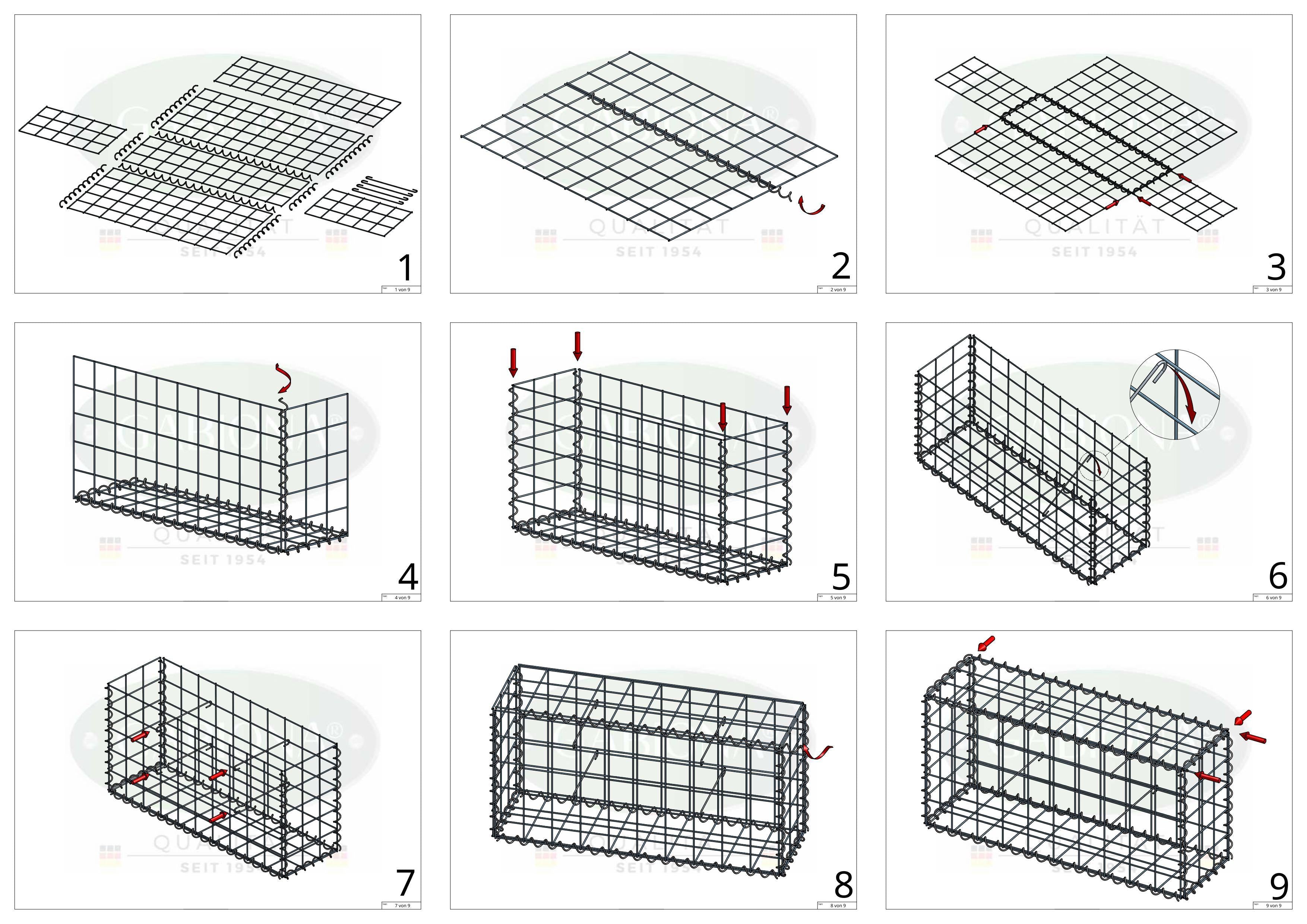 Gabione 100 cm x 80 cm x 50 cm (L x H x T), Maschenweite 10 cm x 10 cm, Spirale