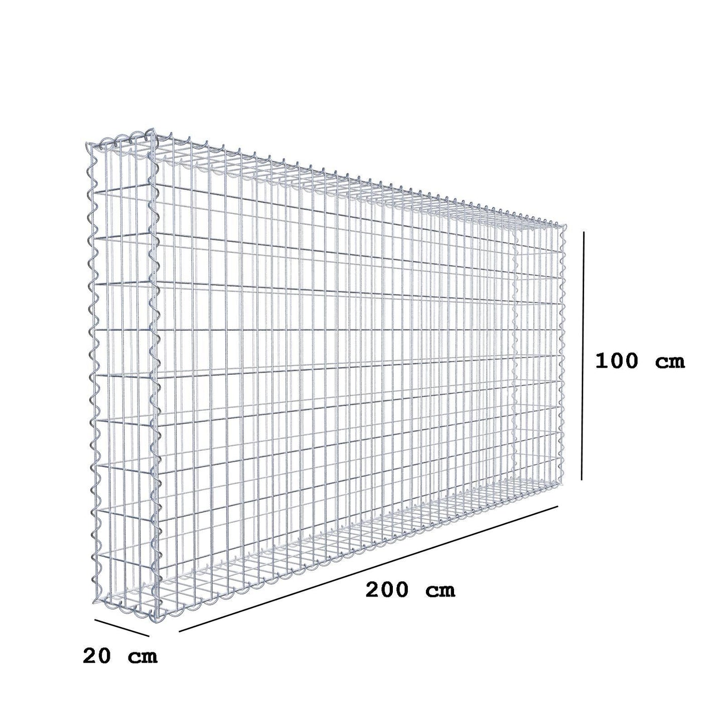 Gabbione 200 cm x 100 cm x 20 cm (L x H x P), maglia 5 cm x 10 cm, spirale