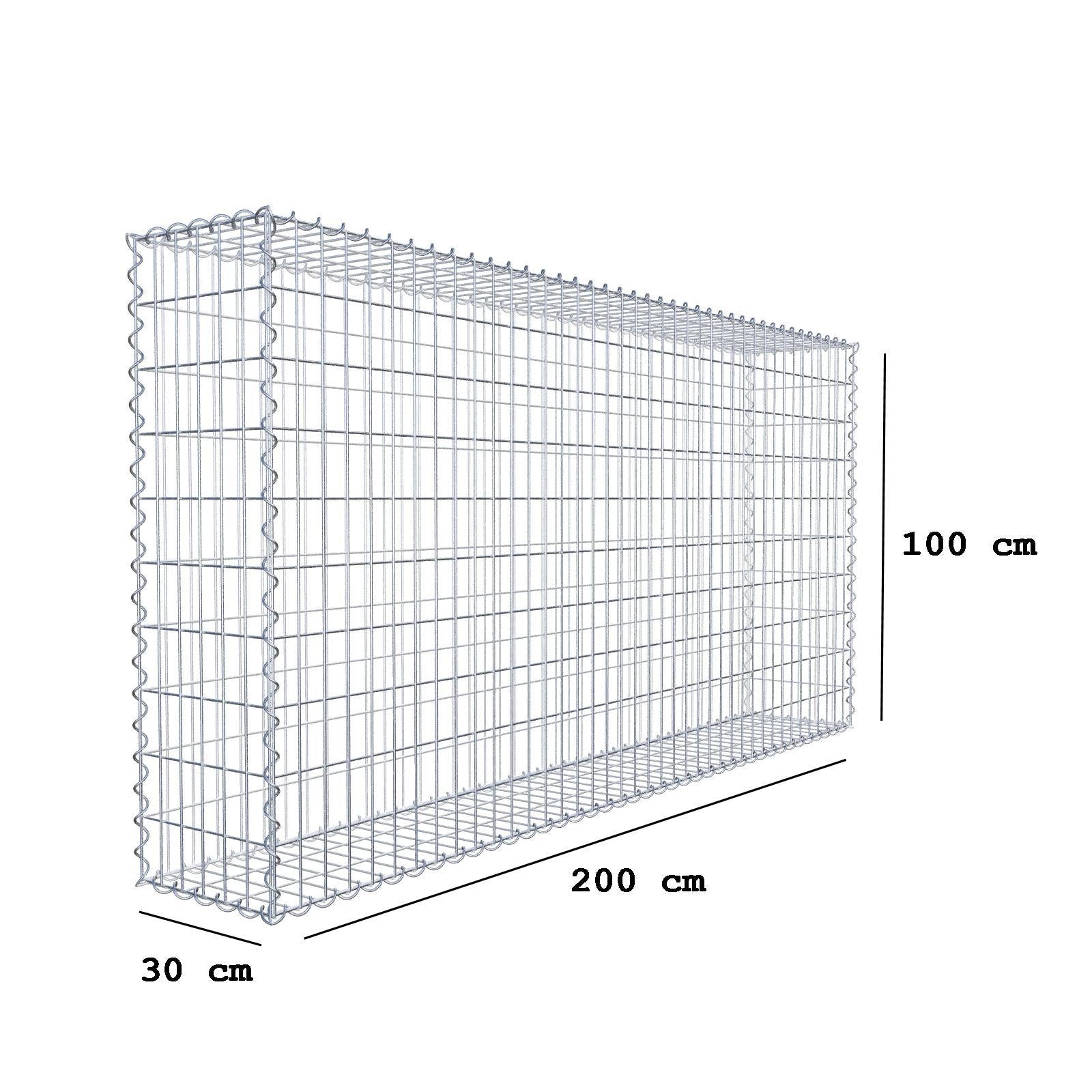 Gabião 200 cm x 100 cm x 30 cm (C x A x P), malhagem 5 cm x 10 cm, espiral