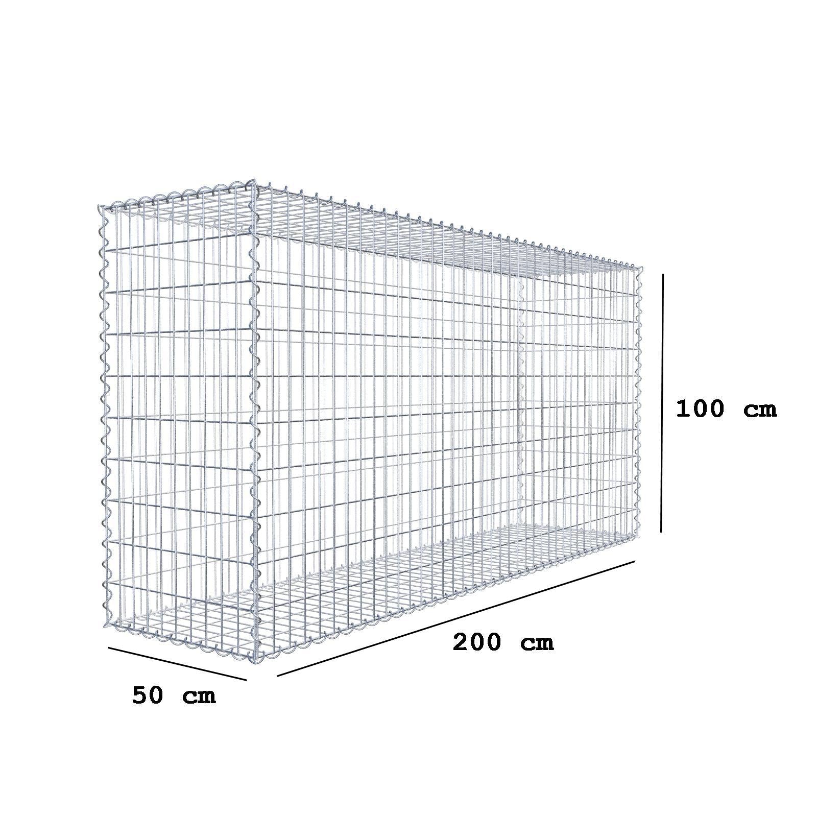 Gabião 200 cm x 100 cm x 50 cm (C x A x P), malhagem 5 cm x 10 cm, espiral