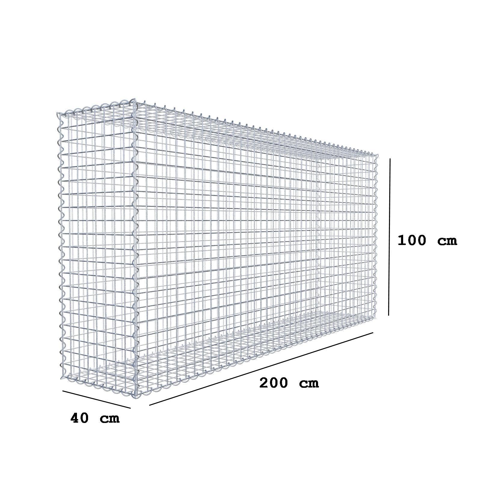 Schanskorf 200 cm x 100 cm x 40 cm (L x H x D), maaswijdte 5 cm x 5 cm, spiraalvormig