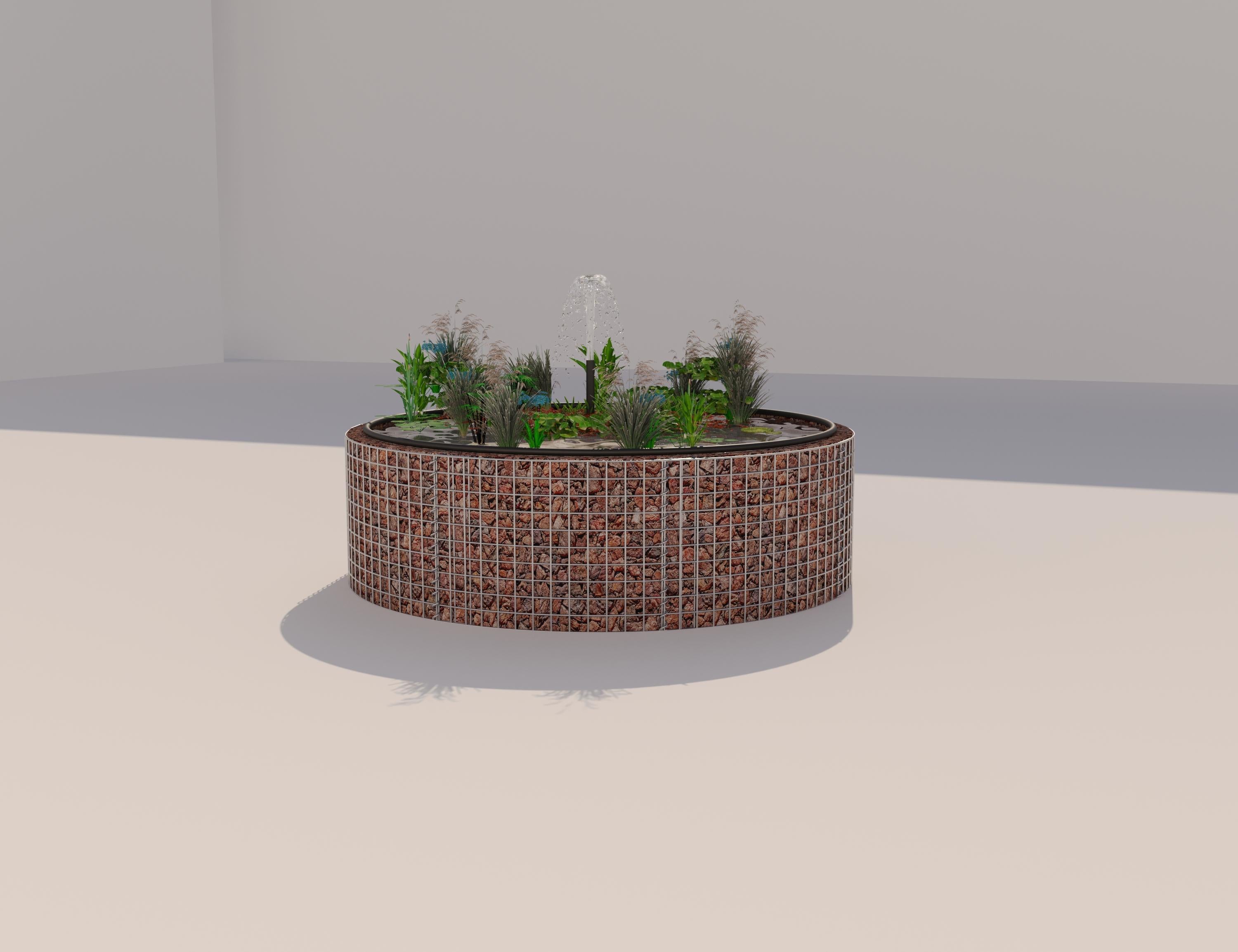 Gabionupphöjd damm, rund, ytterdiameter 172 cm, höjd 50 cm, maskstorlek 5 x 5 cm, väggtjocklek 15 cm
