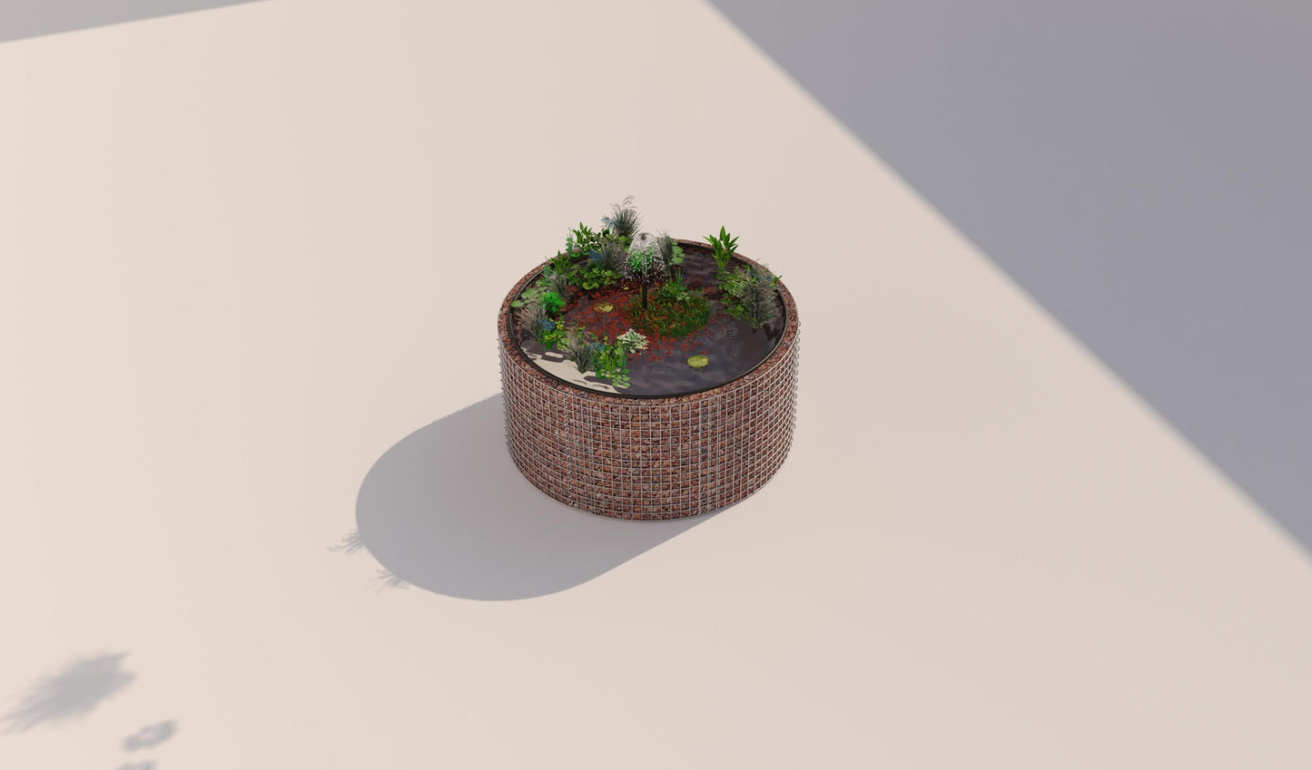 Laghetto rialzato in gabbioni, rotondo, diametro esterno 172 cm, altezza 80 cm, maglia 5 x 5 cm, spessore parete 15 cm