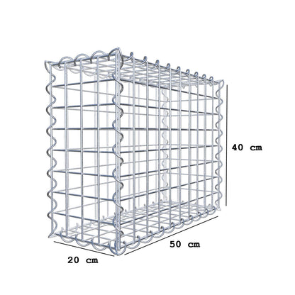 Schanskorf 50 cm x 40 cm x 20 cm (L x H x D), maaswijdte 5 cm x 5 cm, spiraalvormig
