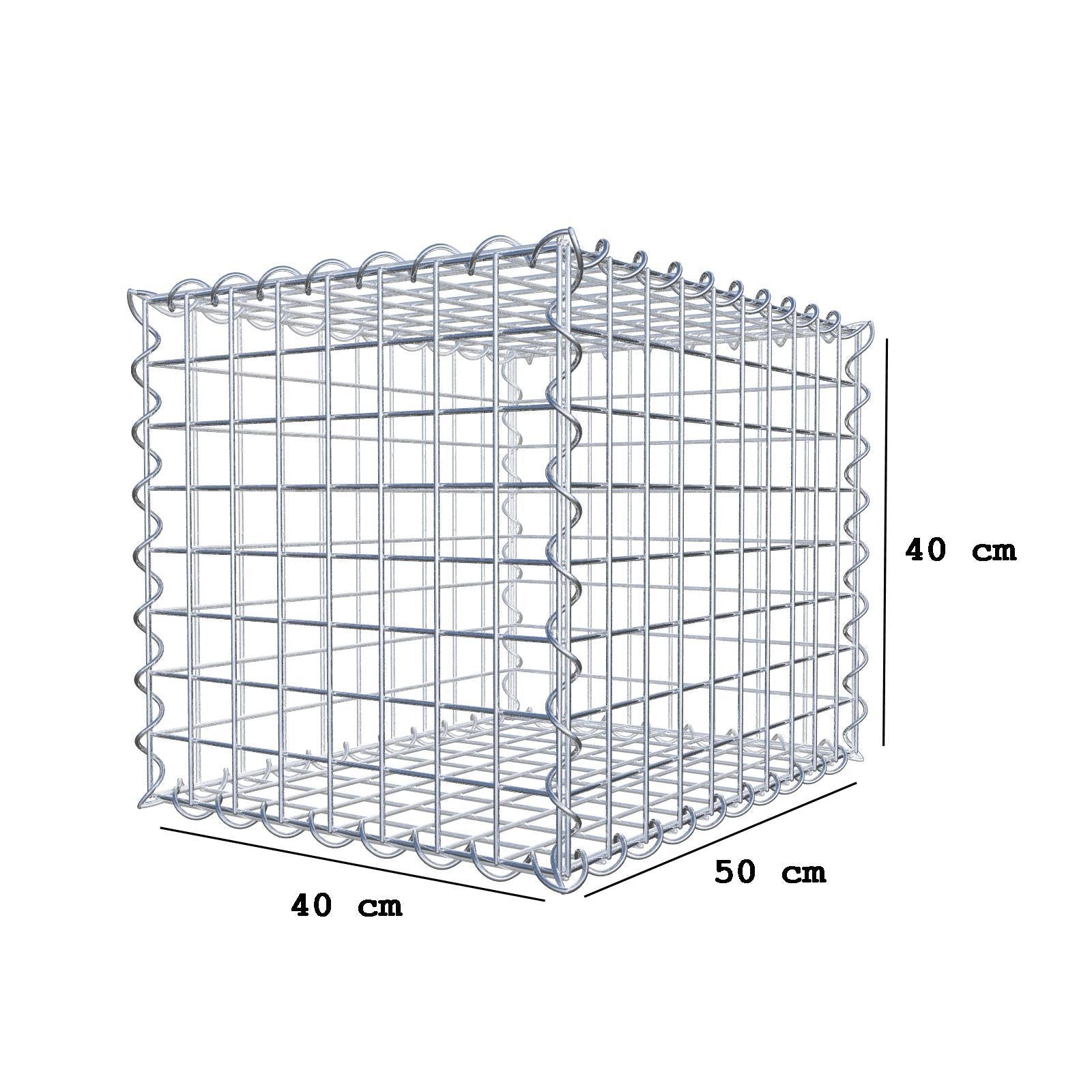 Gabião 50 cm x 40 cm x 40 cm (C x A x P), malhagem 5 cm x 5 cm, espiral