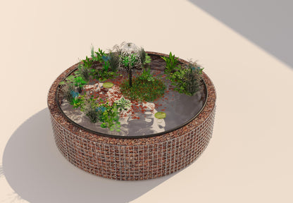 Gabion-dam, rund, ydre diameter 202 cm, højde 50 cm, maskestørrelse 5 x 5 cm, vægtykkelse 15 cm