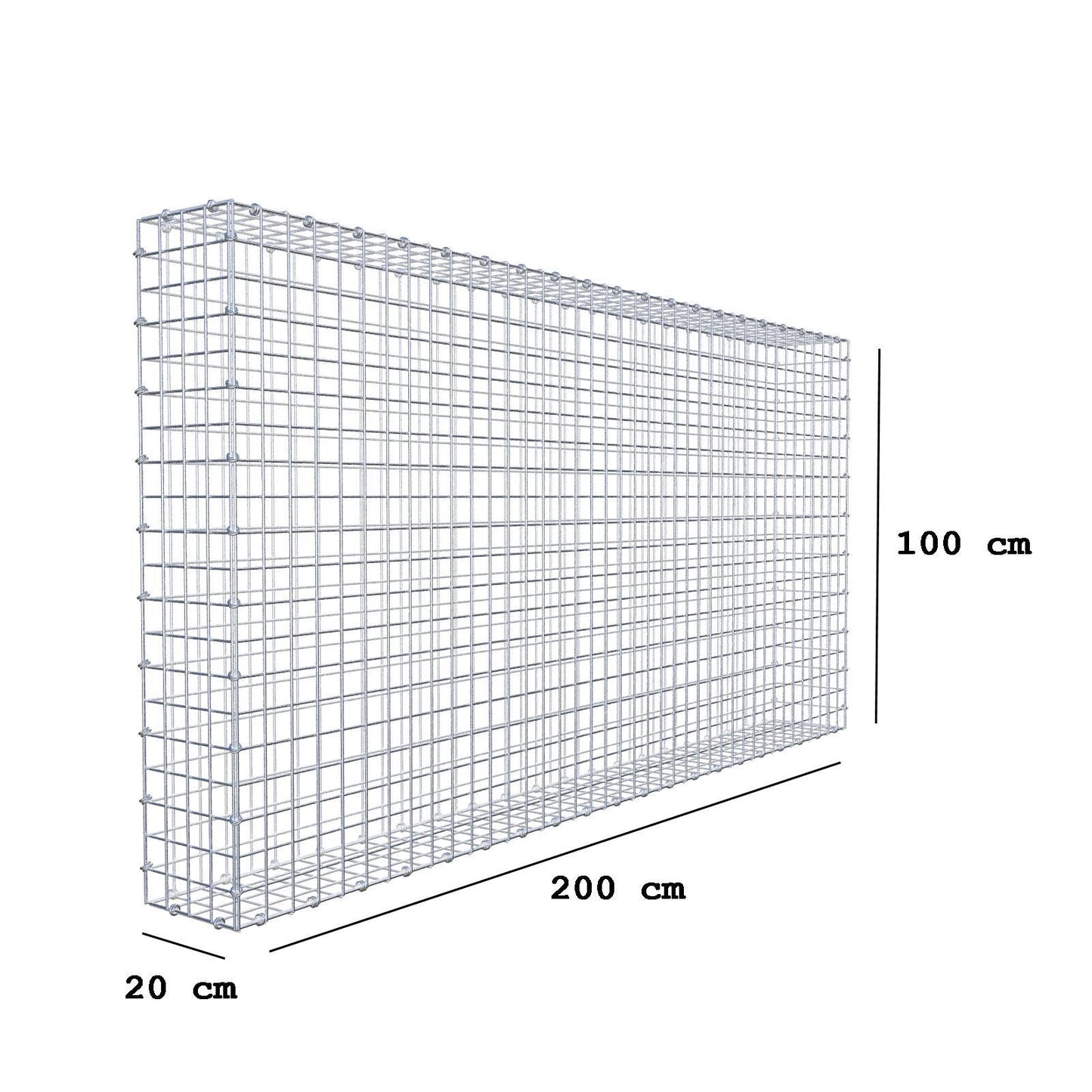 Gabion 200 cm x 100 cm x 20 cm (L x H x P), mailles 5 x 5 cm, anneau en spirale