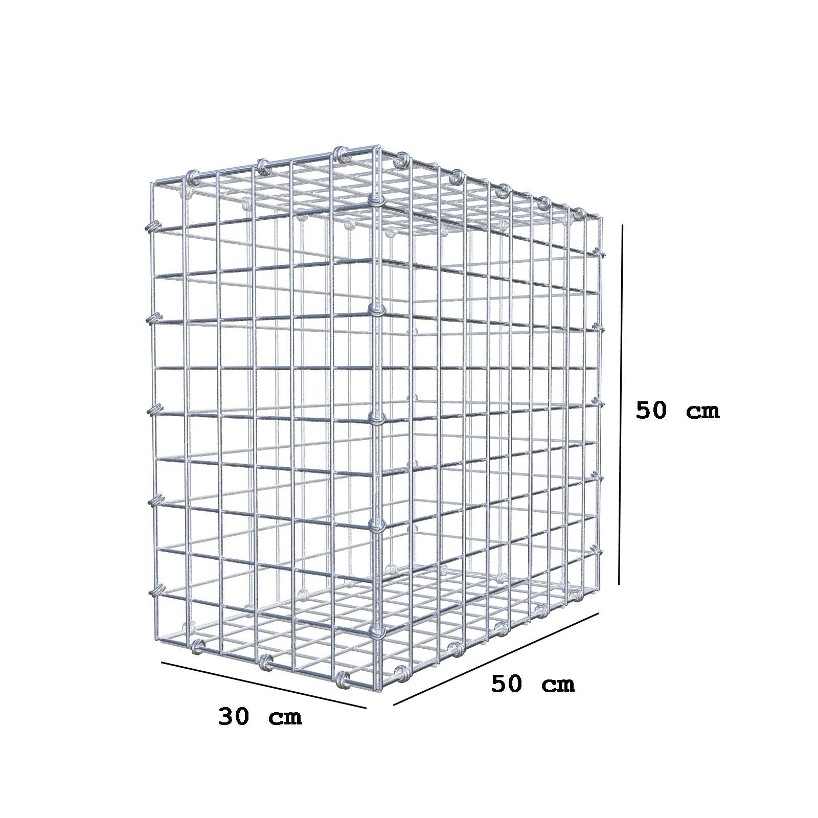 Gabion 50 cm x 50 cm x 30 cm (L x H x D), maskestørrelse 5 x 5 cm, spiralring