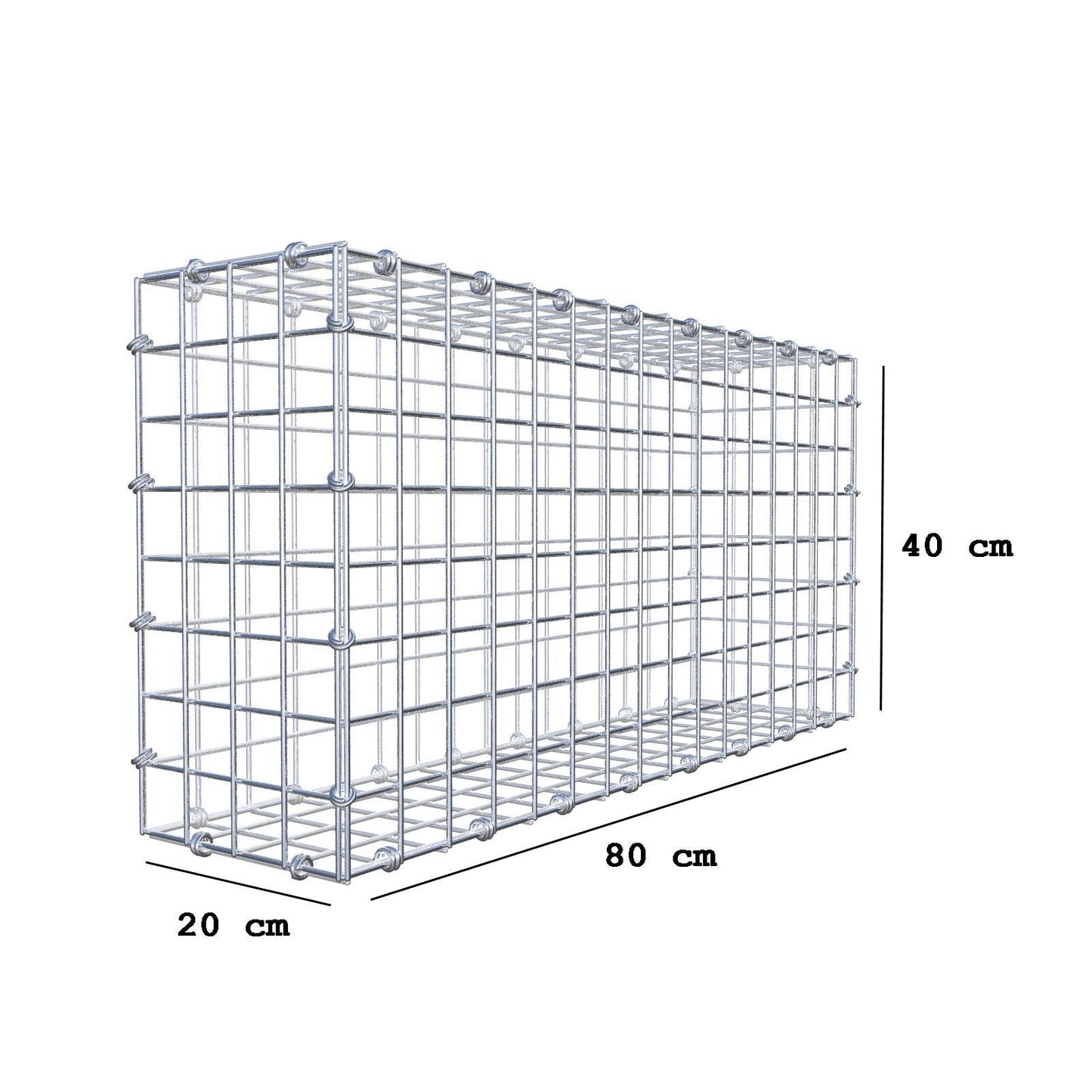 Gabion 80 cm x 40 cm x 20 cm (L x H x P), mailles 5 x 5 cm, anneau en spirale