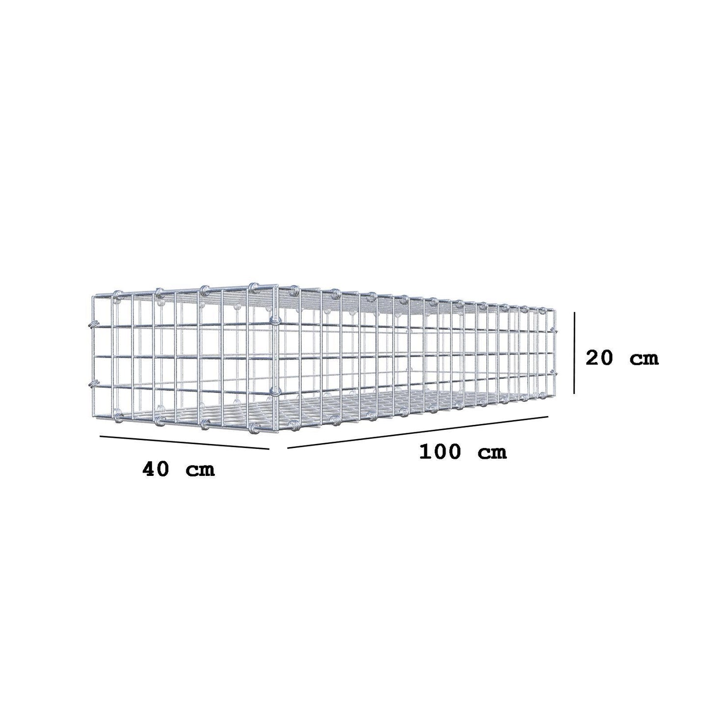 Gabion 100 cm x 20 cm x 40 cm (L x H x D), maskestørrelse 5 x 5 cm, spiralring