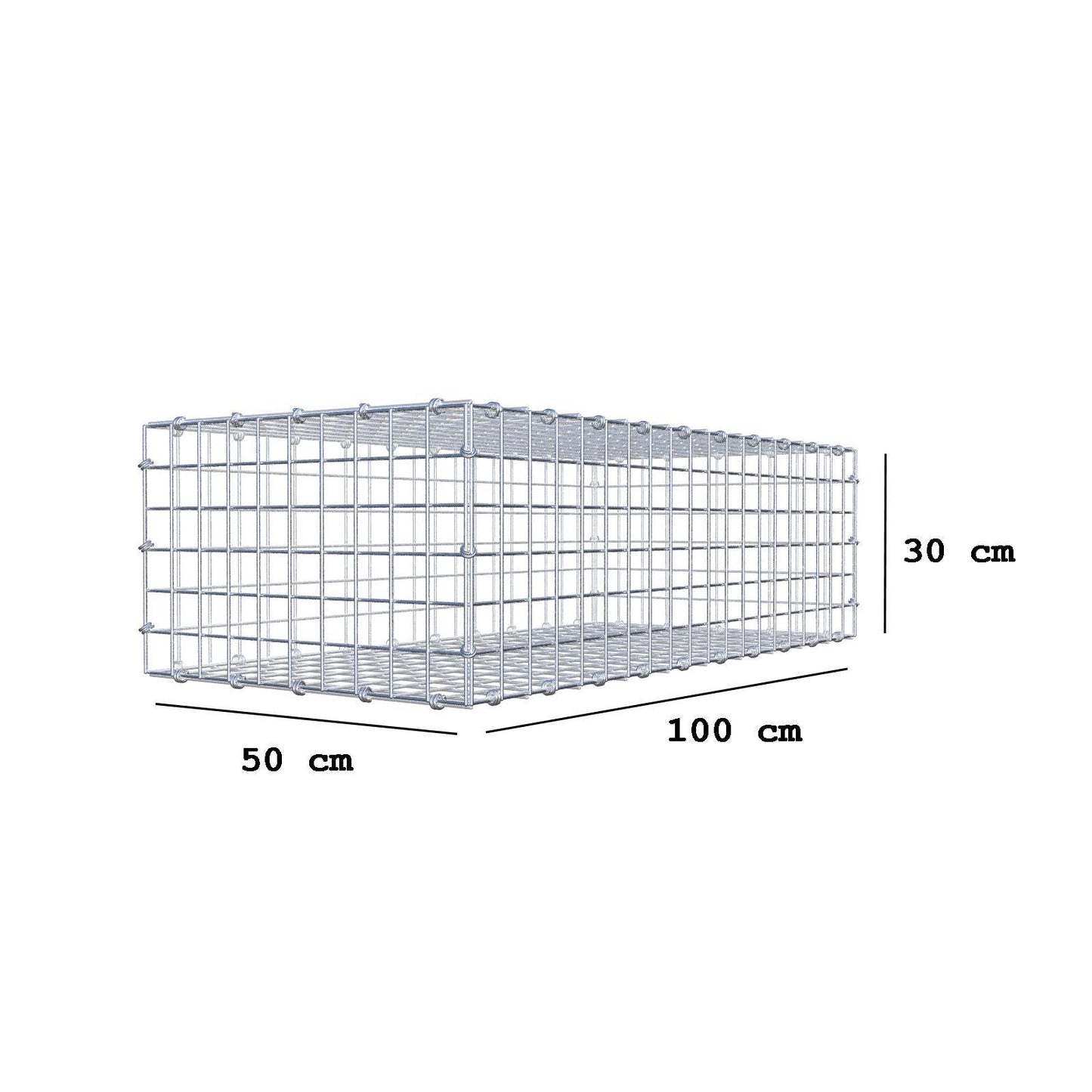 Gabion 100 cm x 30 cm x 50 cm (L x H x D), mesh size 5 x 5 cm, spiral ring