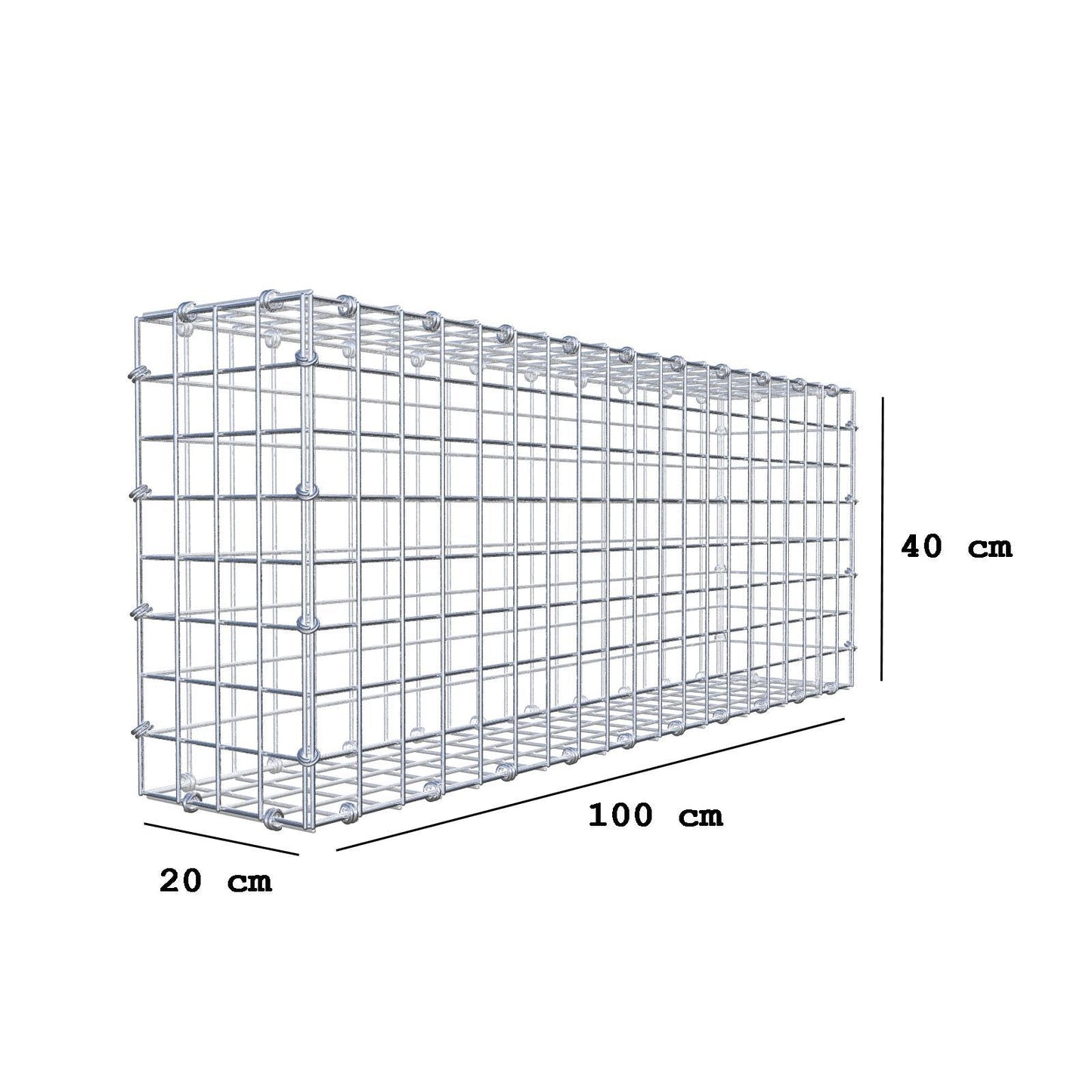 Gabion 100 cm x 40 cm x 20 cm (L x H x D), maskestørrelse 5 x 5 cm, spiralring