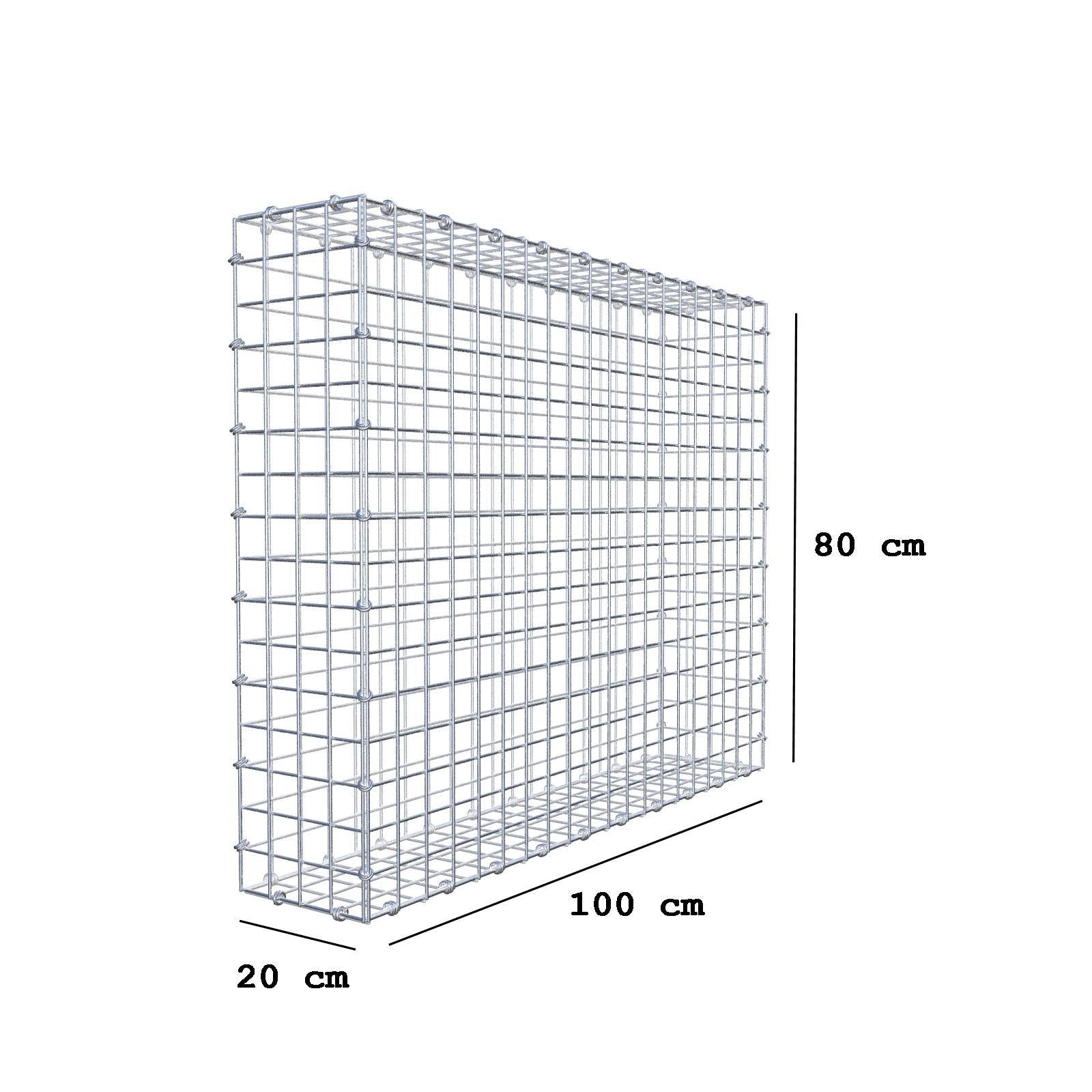 Gabion 100 cm x 80 cm x 20 cm (L x H x D), maskestørrelse 5 x 5 cm, spiralring