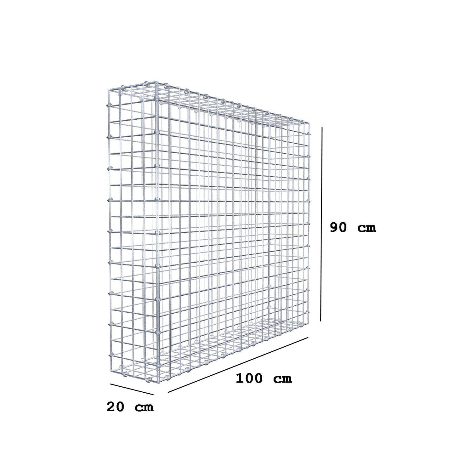 Gabion 100 cm x 90 cm x 20 cm (L x H x P), mailles 5 x 5 cm, anneau en spirale