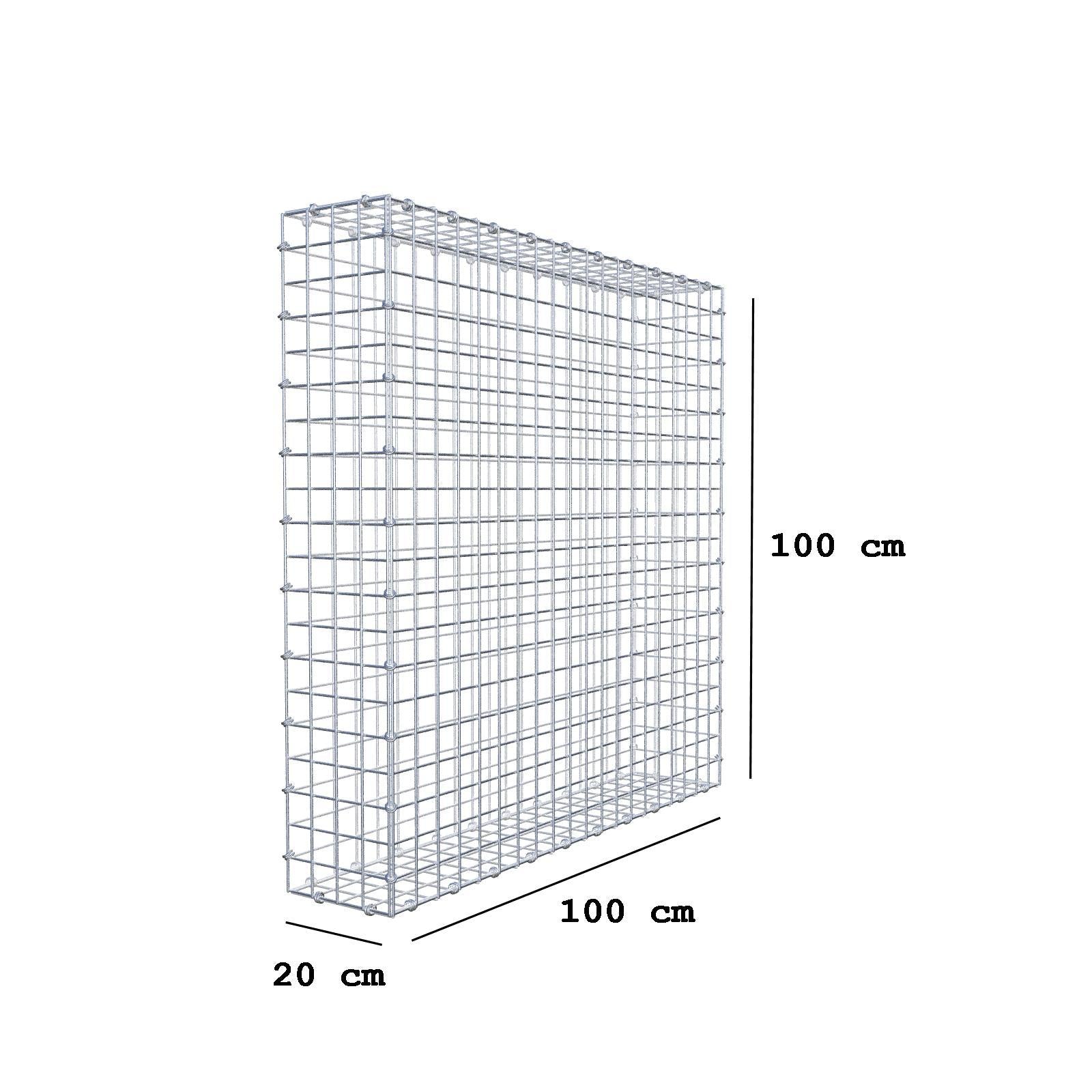 Gabião 100 cm x 100 cm x 20 cm (C x A x P), malhagem 5 x 5 cm, anel espiral