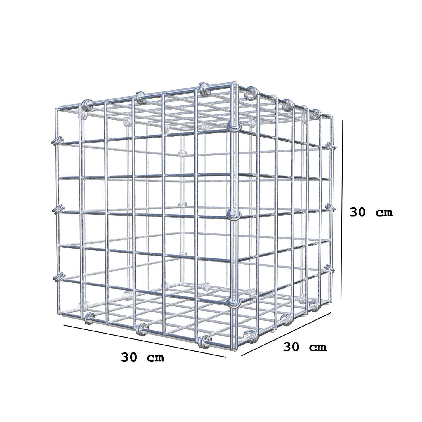 Gabion 30 cm x 30 cm x 30 cm (L x H x D), maskestørrelse 5 x 5 cm, spiralring