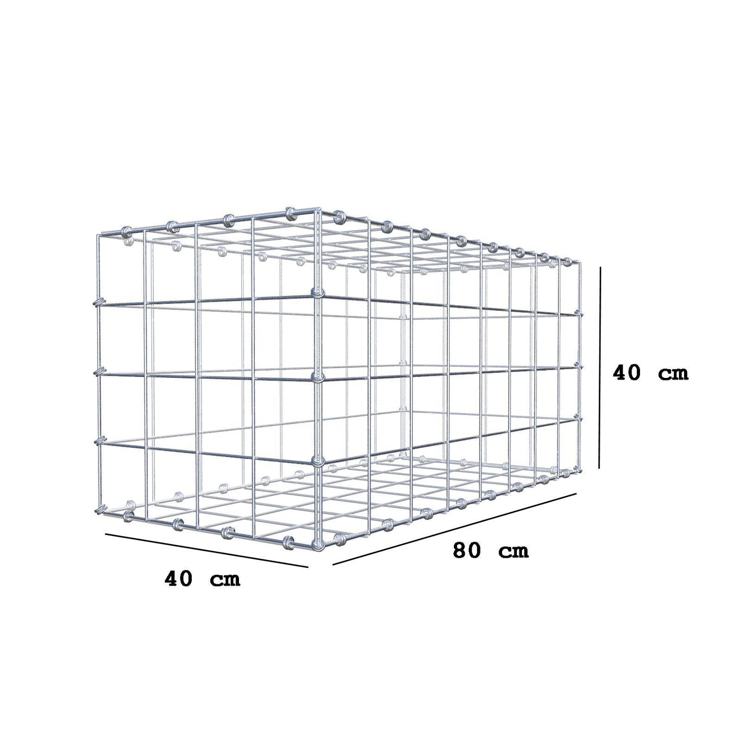 Gabion 80 cm x 40 cm x 40 cm (L x H x D), maskestørrelse 10 x 10 cm, spiralring