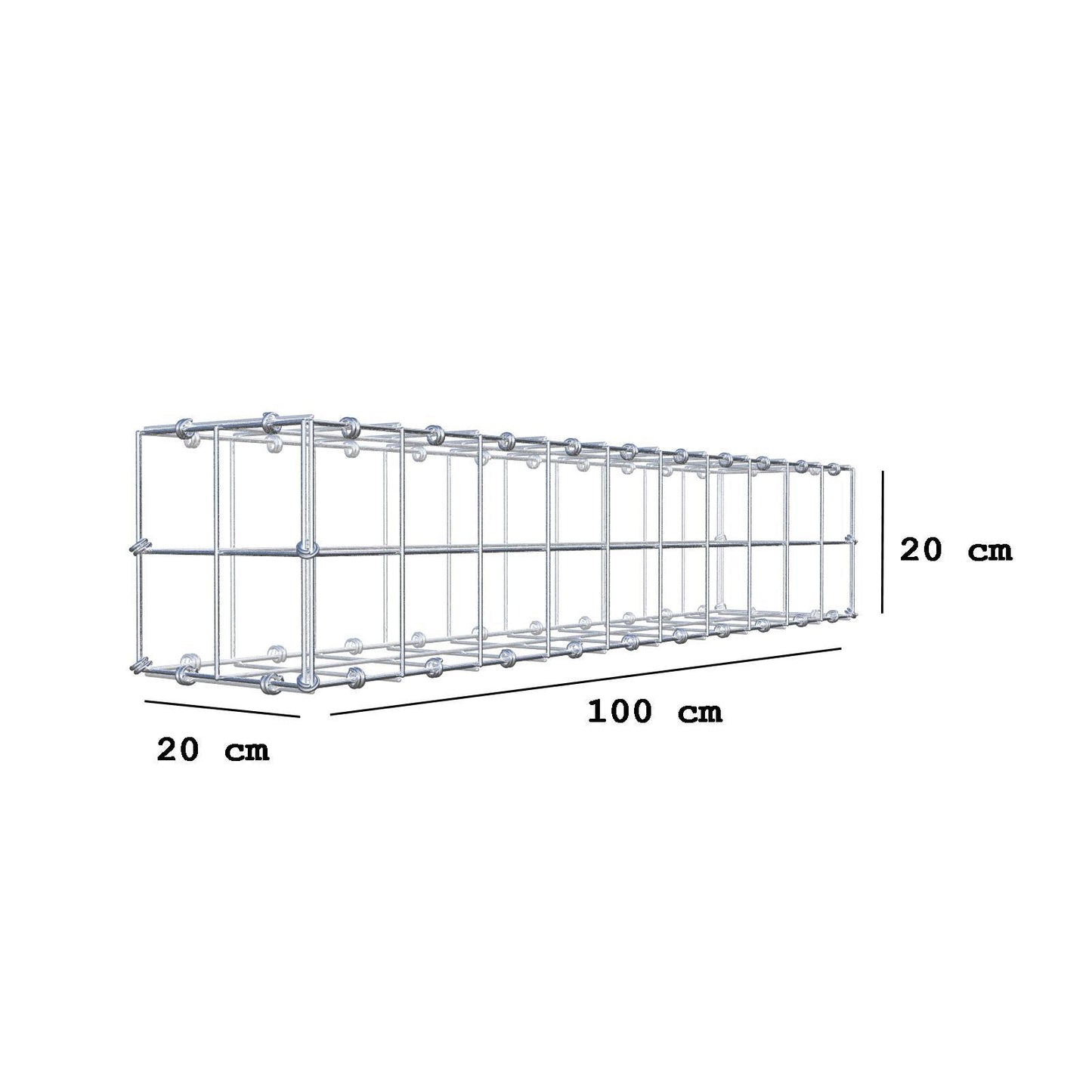 Gavión 100 cm x 20 cm x 20 cm (L x A x P), luz de malla 10 x 10 cm, anillo en espiral