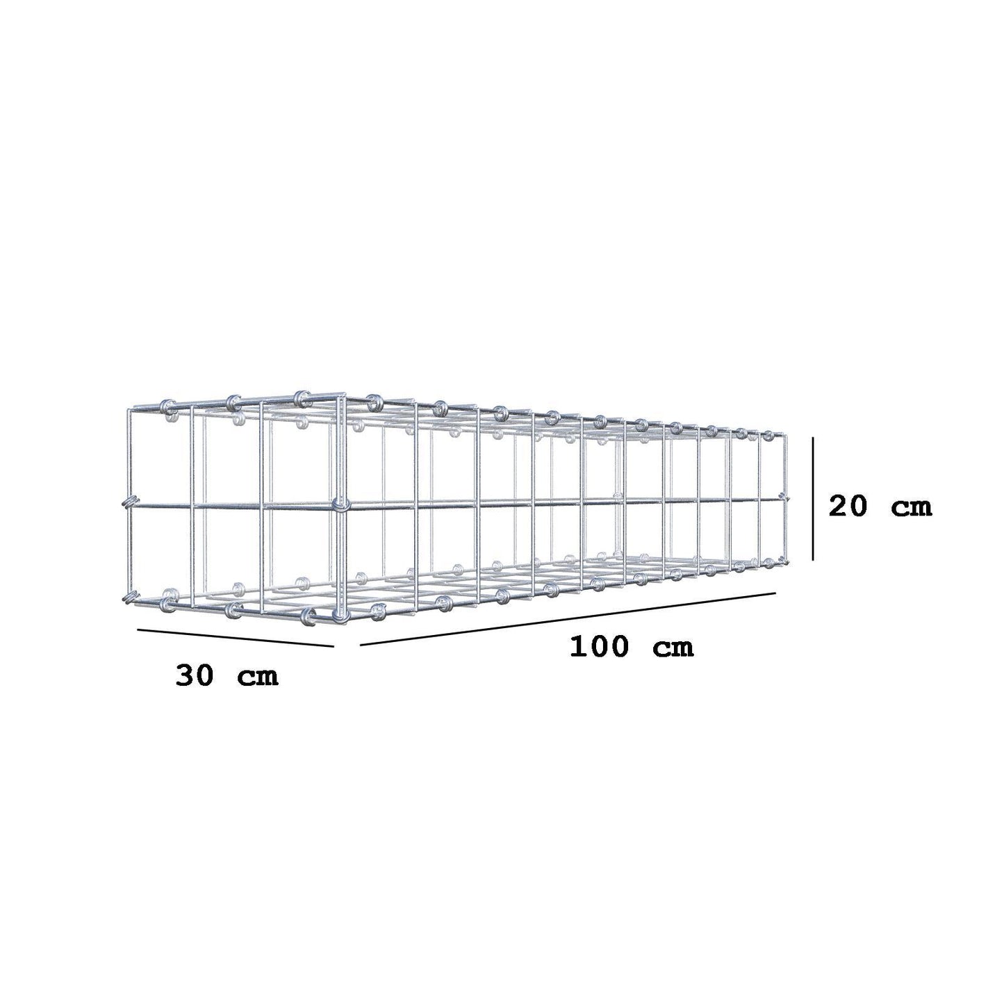 Gabião 100 cm x 20 cm x 30 cm (C x A x P), malhagem 10 x 10 cm, anel espiral