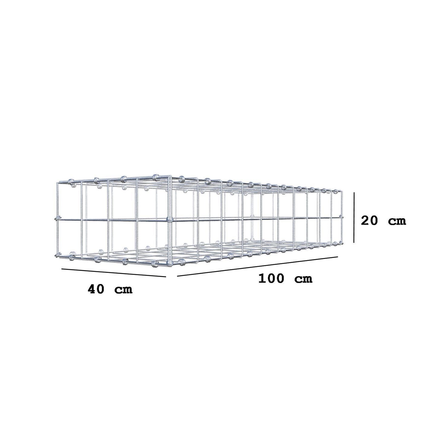 Gavión 100 cm x 20 cm x 40 cm (L x A x P), luz de malla 10 x 10 cm, anillo en espiral