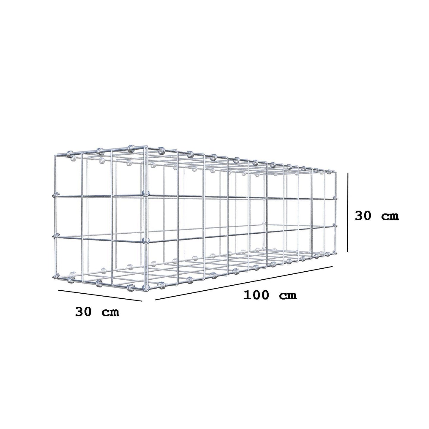Gavión 100 cm x 30 cm x 30 cm (L x A x P), malla 10 x 10 cm, anillo en espiral
