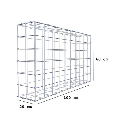 Gabion 100 cm x 60 cm x 20 cm (L x H x D), maskstorlek 10 x 10 cm, spiralring
