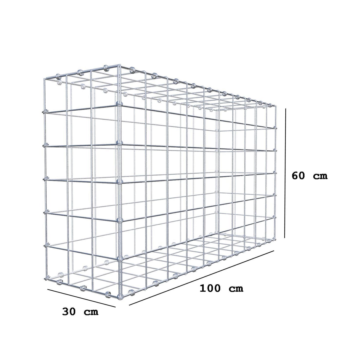 Gabion 100 cm x 60 cm x 30 cm (L x H x D), maskstorlek 10 x 10 cm, spiralring