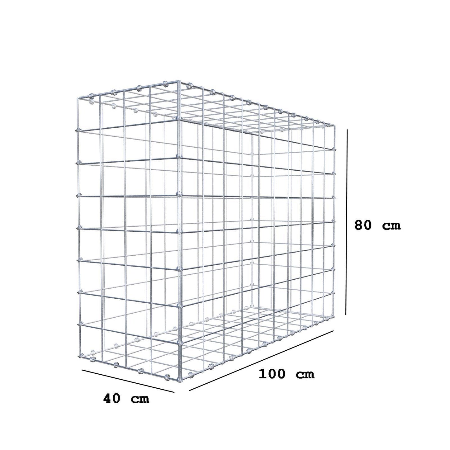 Gabion 100 cm x 80 cm x 40 cm (L x H x D), maskstorlek 10 x 10 cm, spiralring