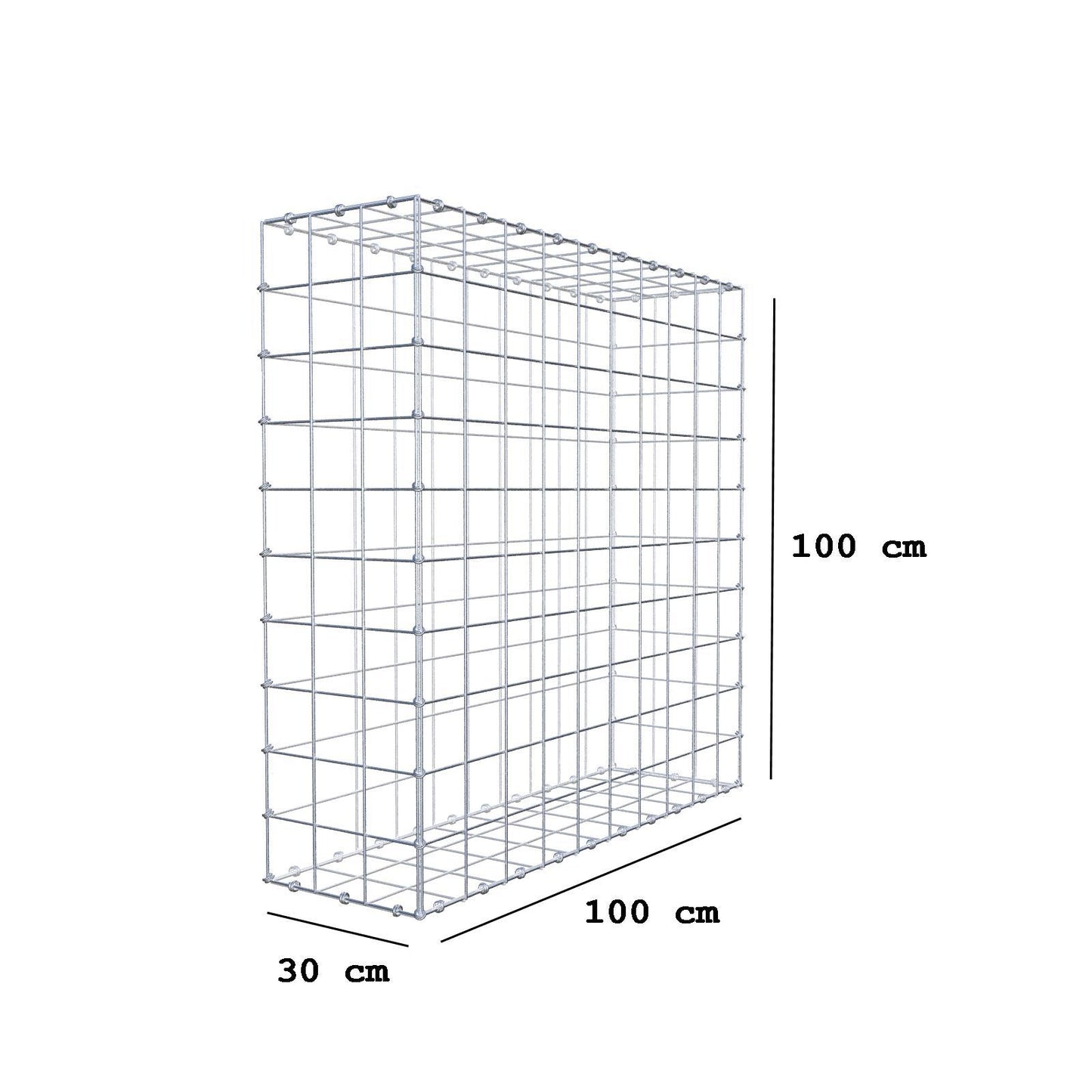 Gabion 100 cm x 100 cm x 30 cm (L x H x D), maskstorlek 10 x 10 cm, spiralring