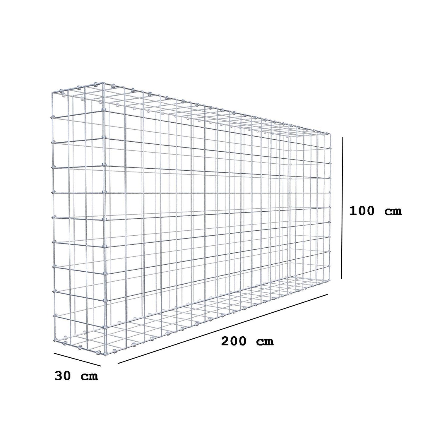 Gabion 200 cm x 100 cm x 30 cm (L x H x D), maskstorlek 10 x 10 cm, spiralring