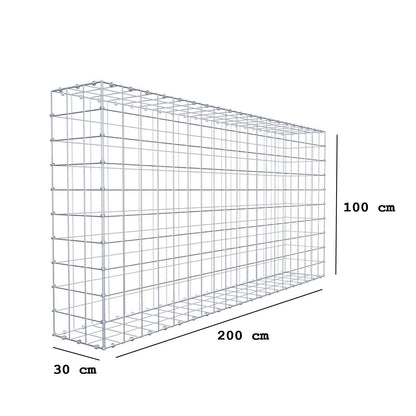 Gabion 200 cm x 100 cm x 30 cm (L x H x D), maskstorlek 10 x 10 cm, spiralring