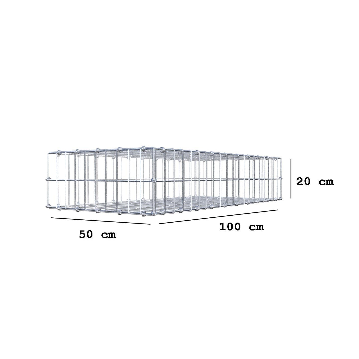 Gabião 100 cm x 20 cm x 50 cm (C x A x P), malhagem 5 x 10 cm, anel espiral