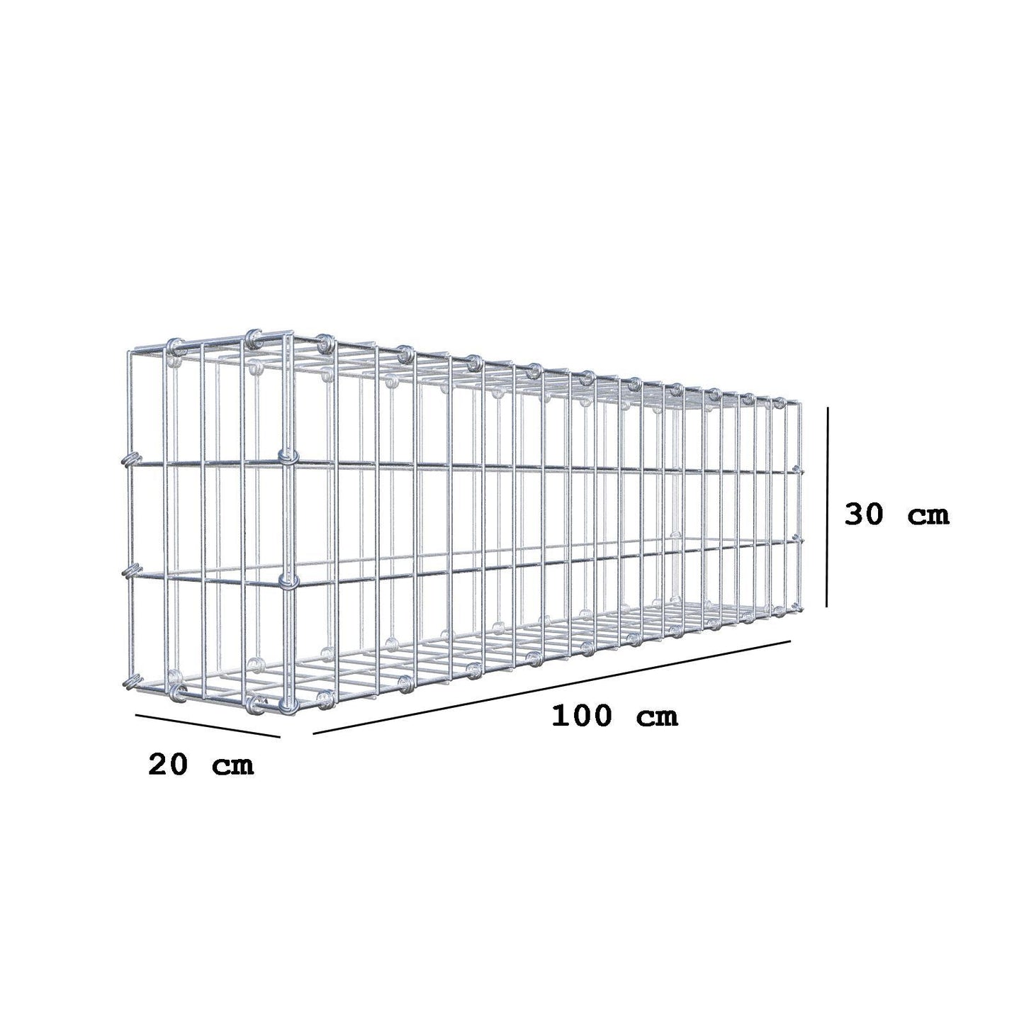 Gavión 100 cm x 30 cm x 20 cm (L x A x P), luz de malla 5 x 10 cm, anillo en espiral
