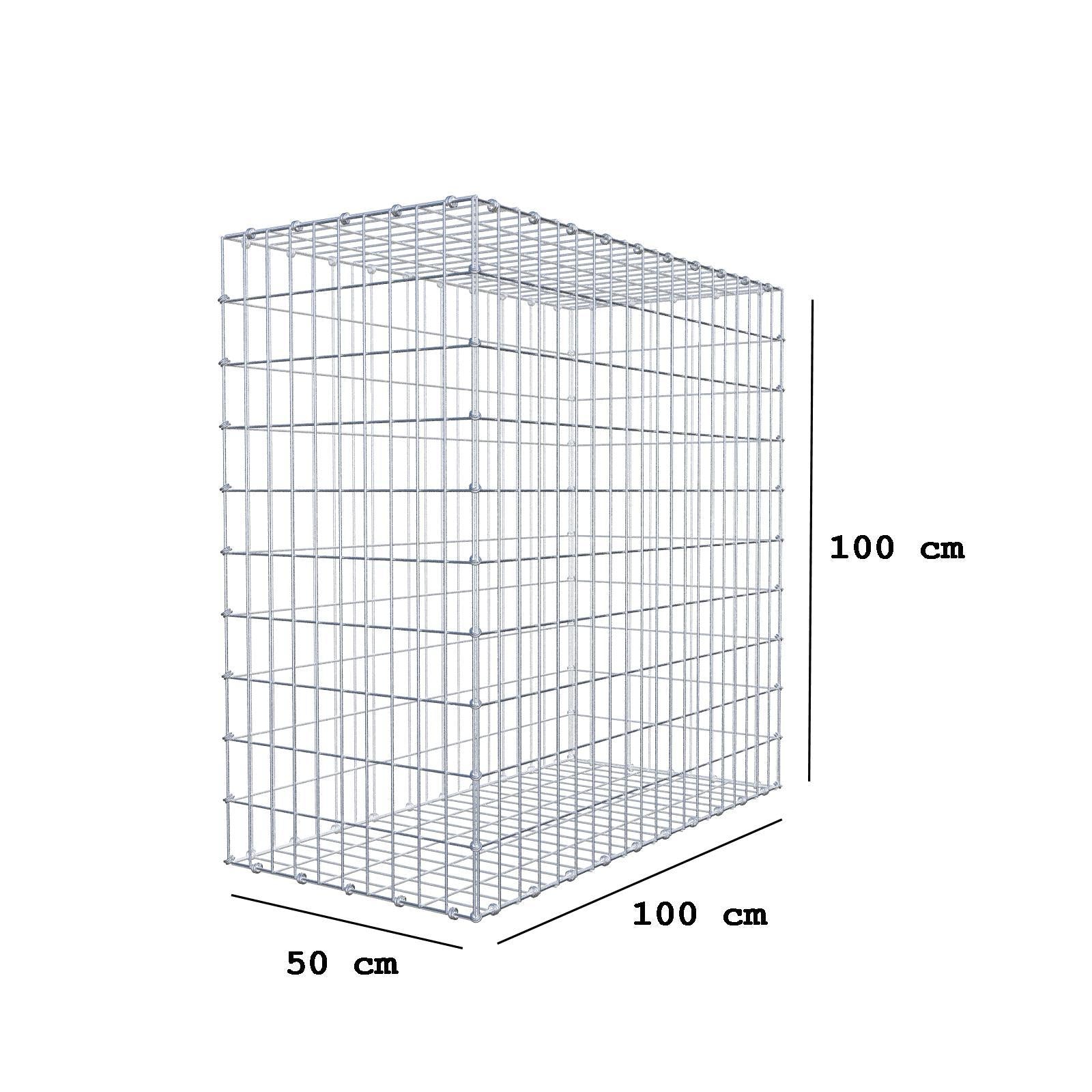 Gabbione 100 cm x 100 cm x 50 cm (L x H x P), maglia 5 x 10 cm, anello a spirale