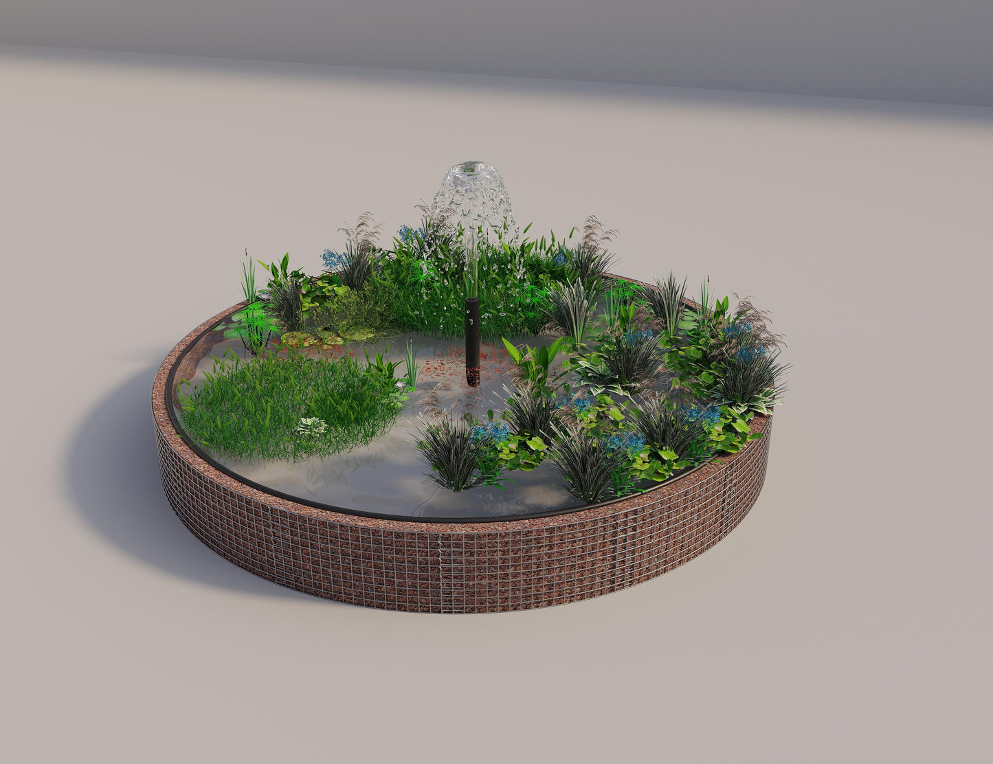 Gabbione per laghetti rialzati rotondo, diametro esterno 382 cm, altezza 50 cm, maglia 5 x 5 cm, spessore parete 15 cm