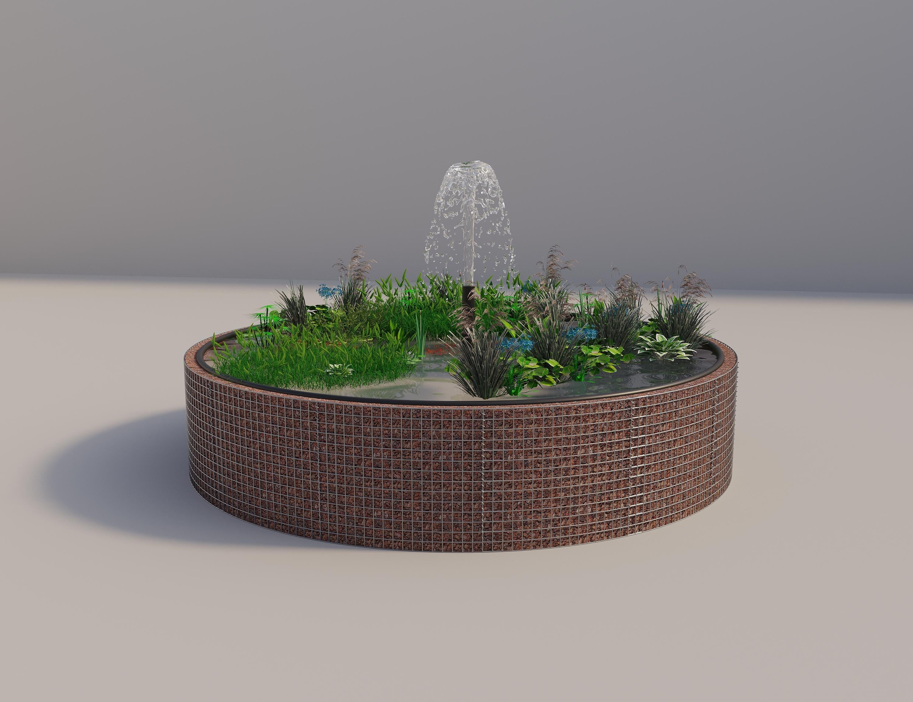 Gabion-hævedam rund, ydre diameter 382 cm, højde 80 cm, maskestørrelse 5 x 5 cm, vægtykkelse 15 cm
