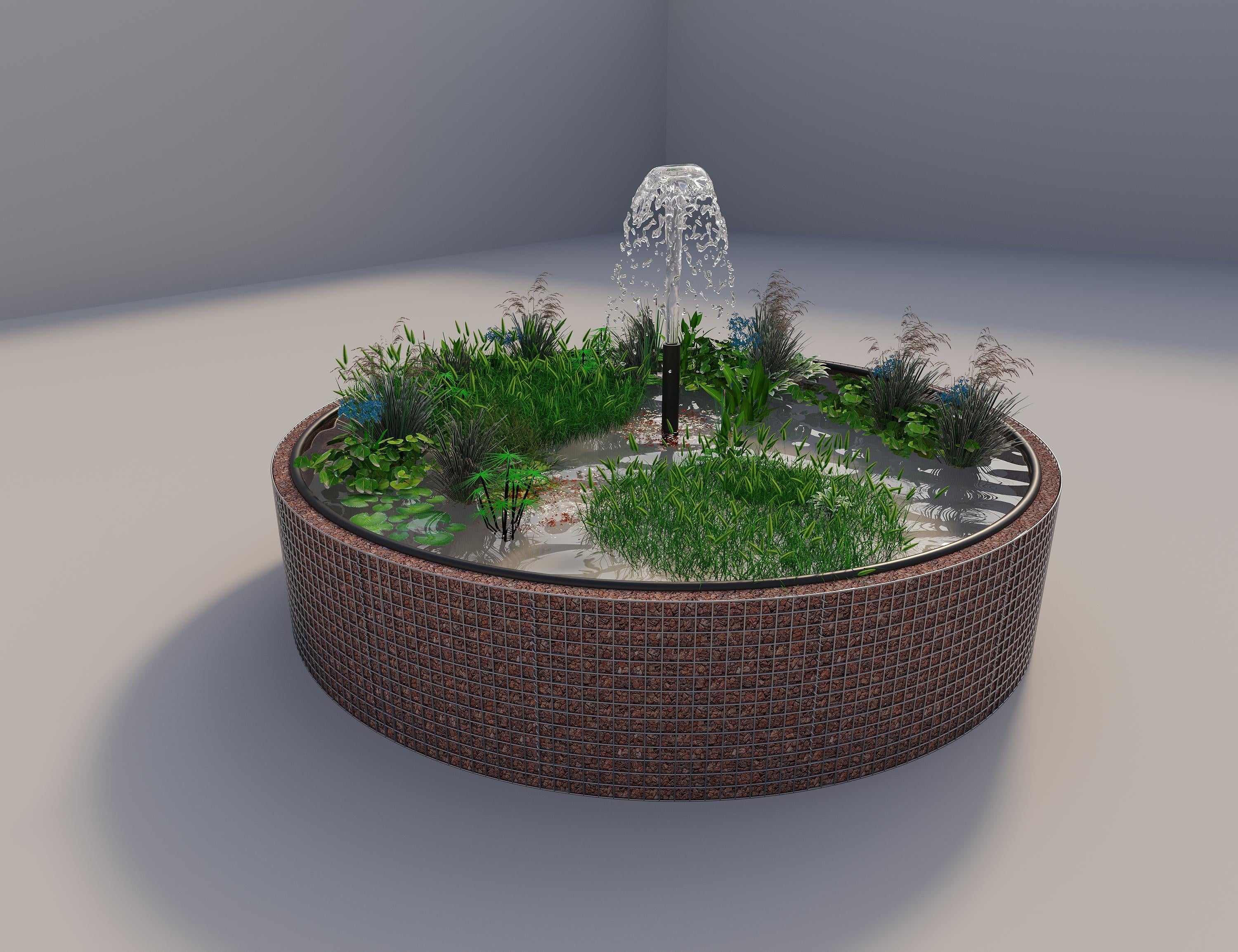 Gabion-hævedam rund, ydre diameter 382 cm, højde 80 cm, maskestørrelse 5 x 5 cm, vægtykkelse 15 cm