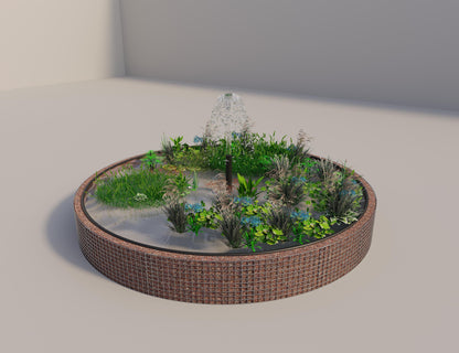 Estanque elevado de gaviones redondo, diámetro exterior 412 cm, altura 50 cm, luz de malla 5 x 5 cm, espesor de pared 15 cm