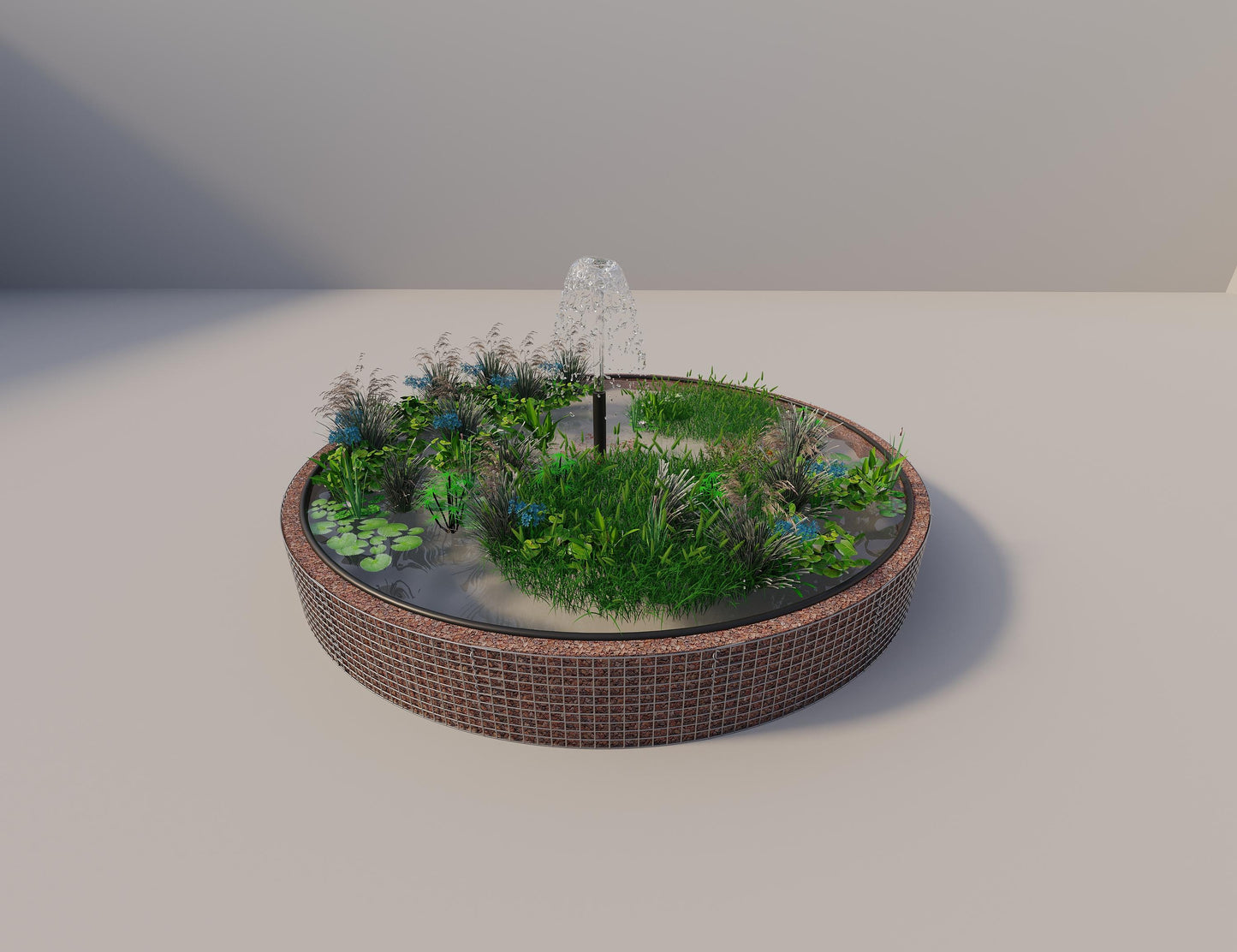 Estanque elevado de gaviones redondo, diámetro exterior 412 cm, altura 50 cm, luz de malla 5 x 5 cm, espesor de pared 15 cm