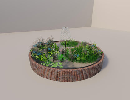 Estanque elevado de gaviones redondo, diámetro exterior 412 cm, altura 50 cm, luz de malla 5 x 5 cm, espesor de pared 15 cm