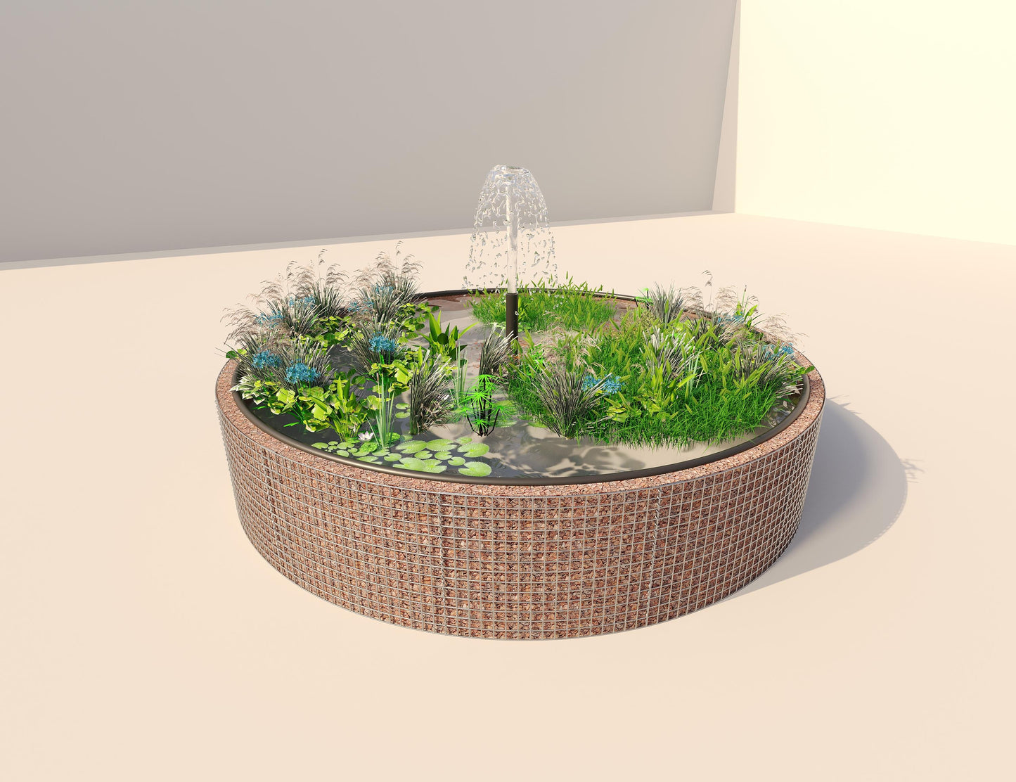 Gabionen Hochteich rund, Außendurchmesser 412 cm, Höhe 80 cm, Maschenweite 5 x 5 cm, Wandstärke 15 cm