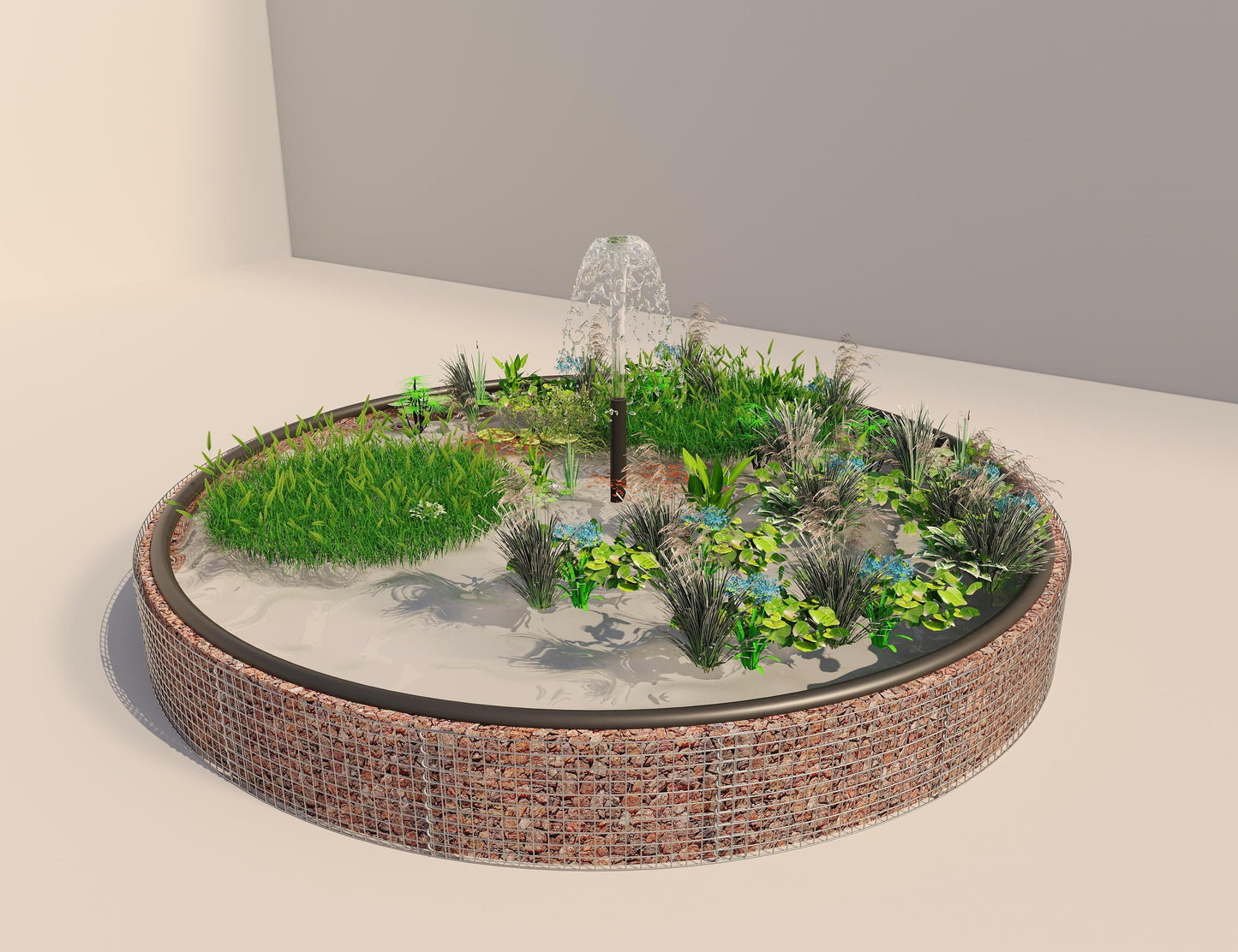 Gabion-dam, rund, ydre diameter 472 cm, højde 50 cm, maskestørrelse 5 x 5 cm, vægtykkelse 15 cm