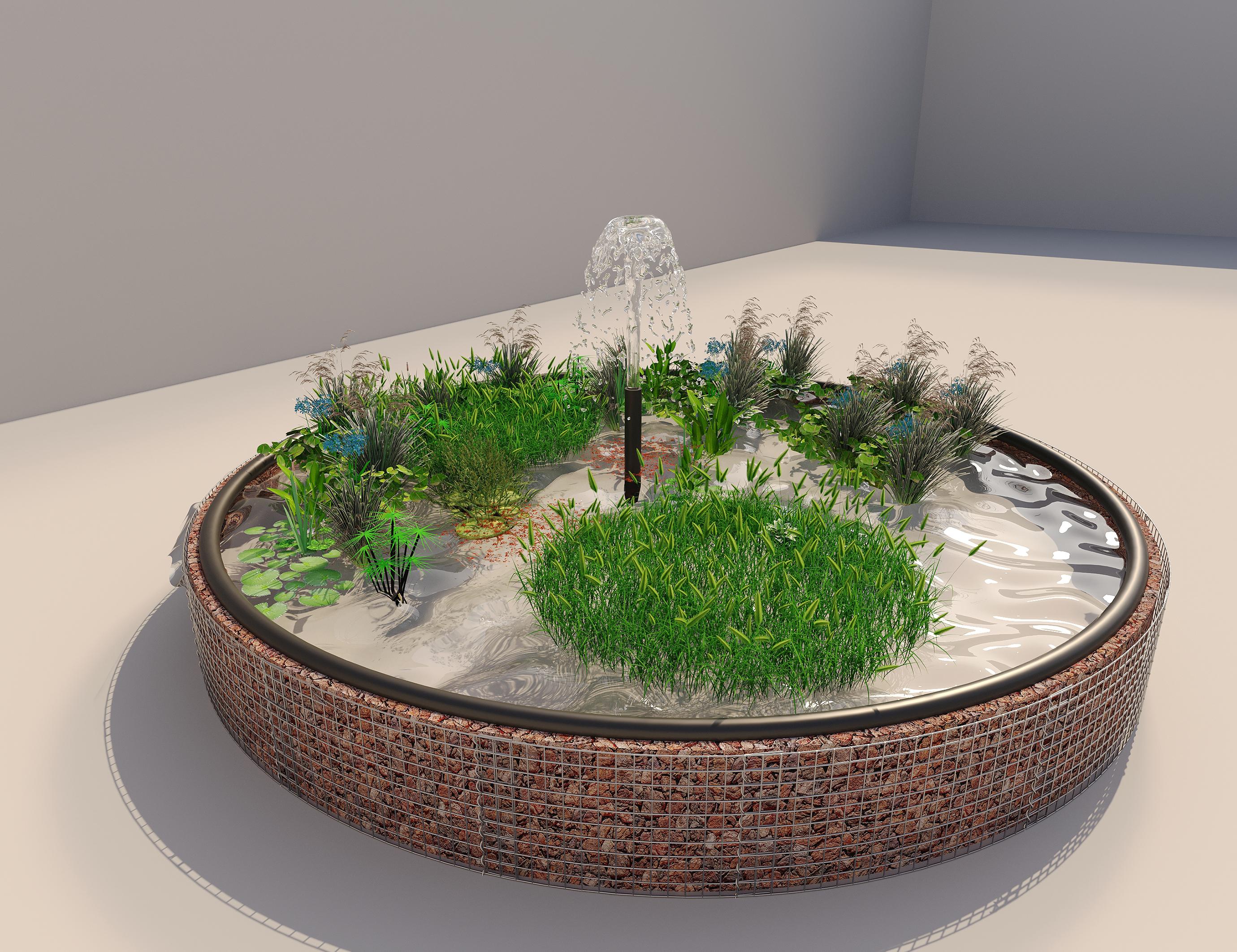 Gabion verhoogde vijver rond, buitendiameter 502 cm, hoogte 50 cm, maaswijdte 5 x 5 cm, wanddikte 15 cm