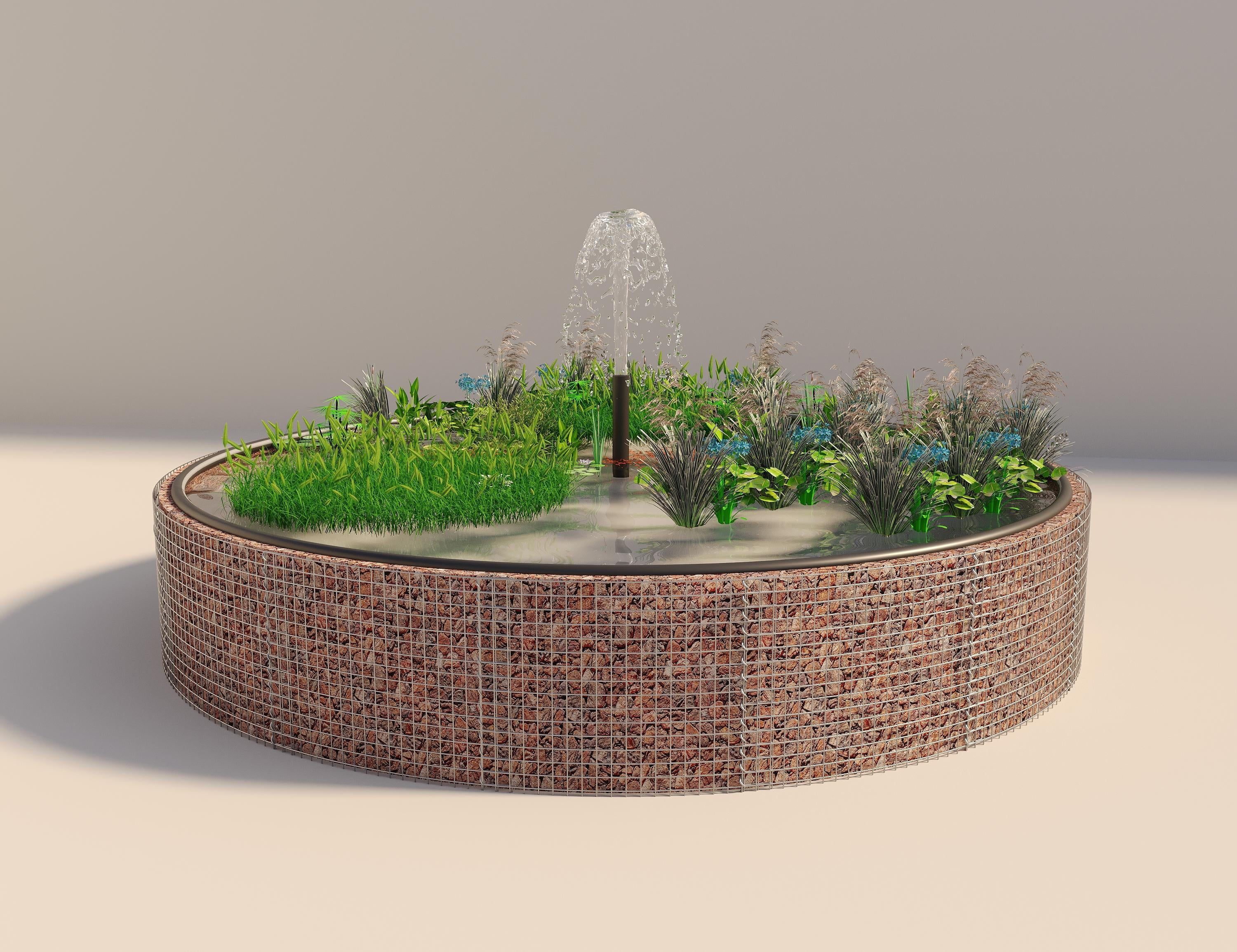 Gabion-hævedam rund, ydre diameter 472 cm, højde 80 cm, maskestørrelse 5 x 5 cm, vægtykkelse 15 cm