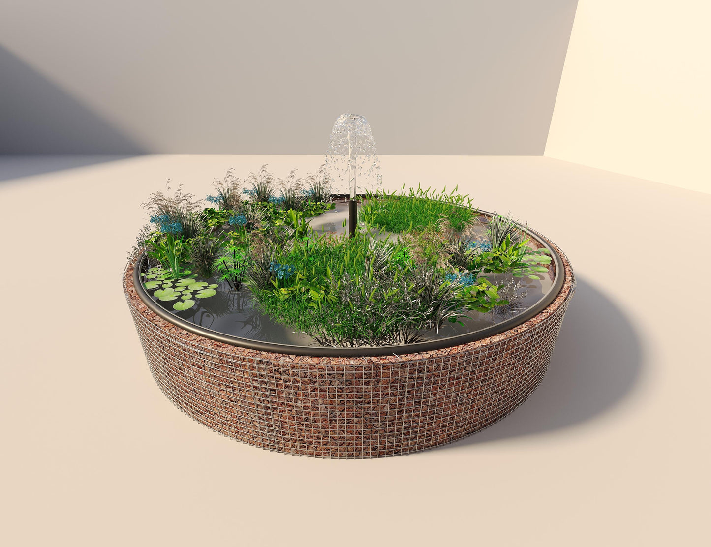 Gabion-hævedam rund, ydre diameter 472 cm, højde 80 cm, maskestørrelse 5 x 5 cm, vægtykkelse 15 cm